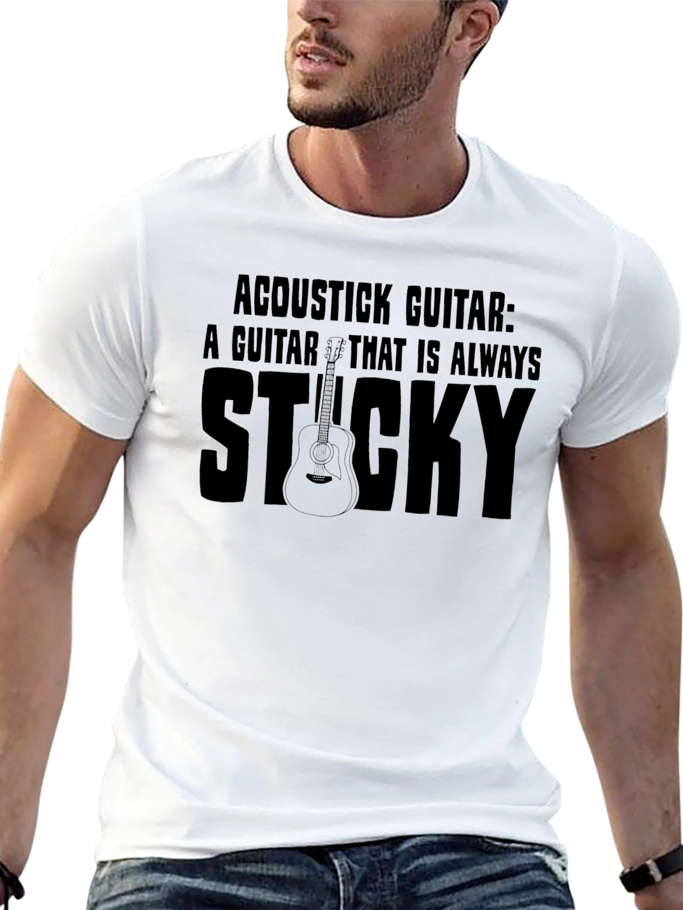 Acoustic Guitar Sticky T-Shirt - Music Lover Tee
