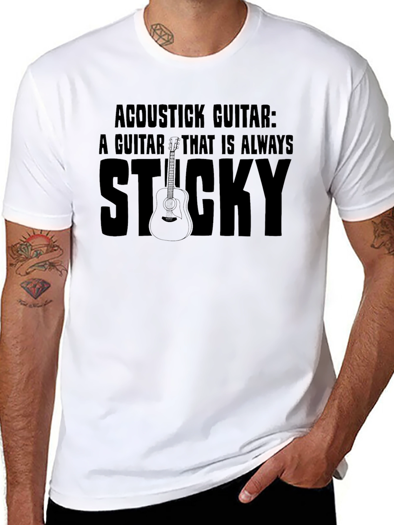 Acoustic Guitar Sticky T-Shirt - Music Lover Tee