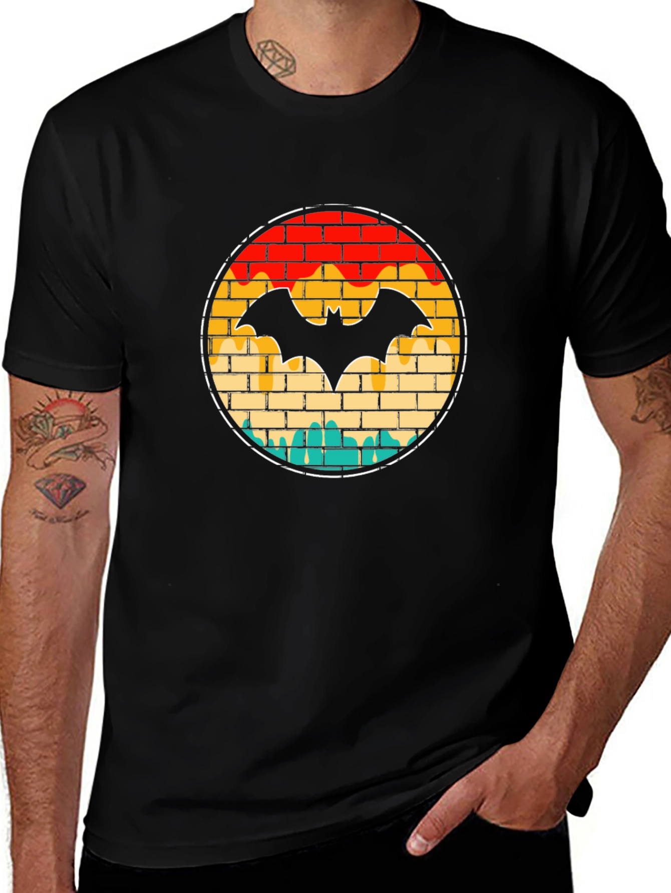 Retro Brick Bat Graphic Tee - Black