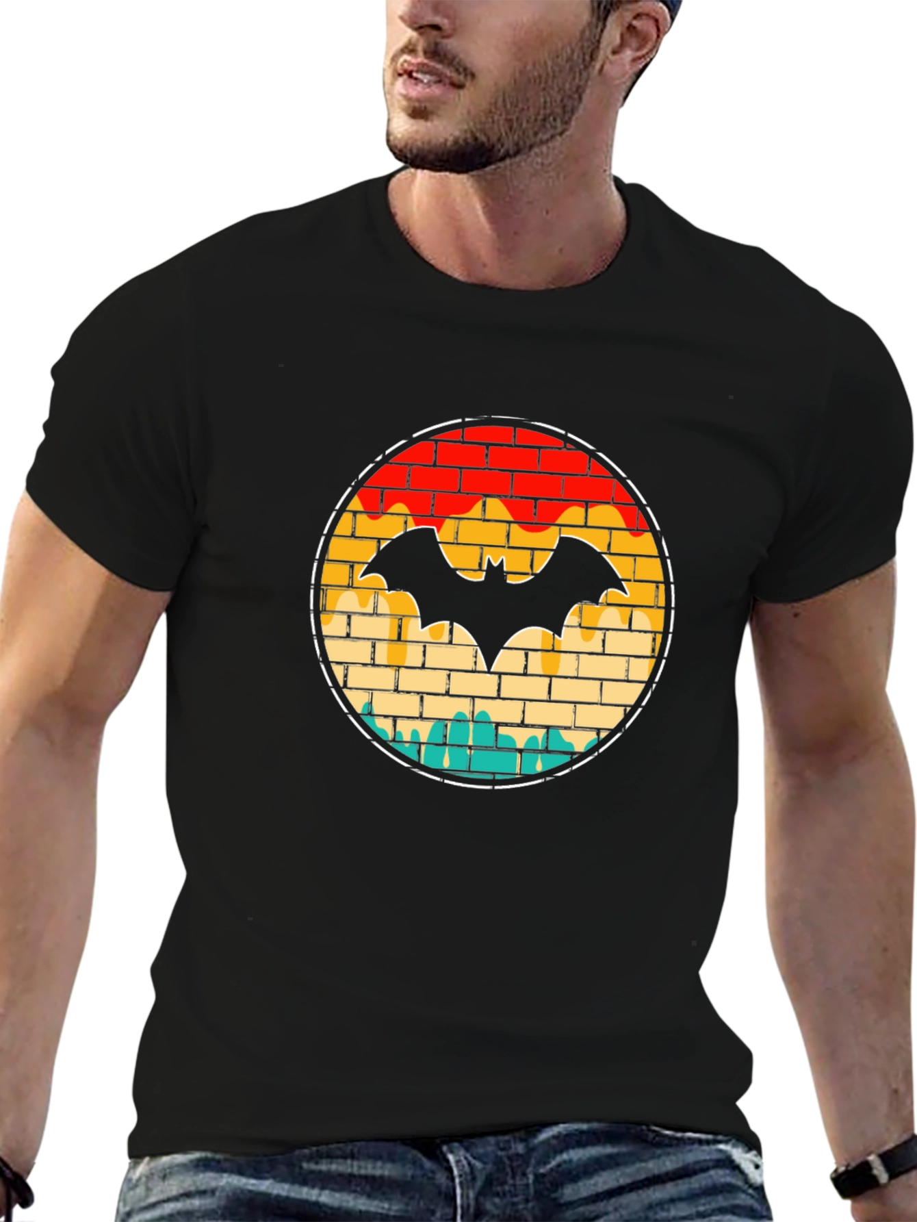 Retro Brick Bat Graphic Tee - Black