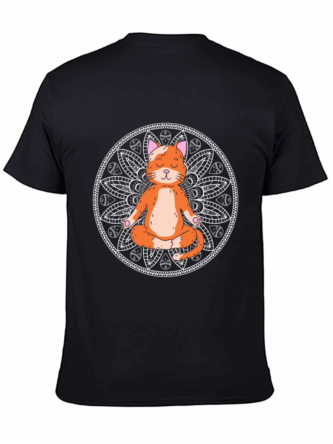 Yoga Cat Mandala Black T-Shirt - Meditating Feline