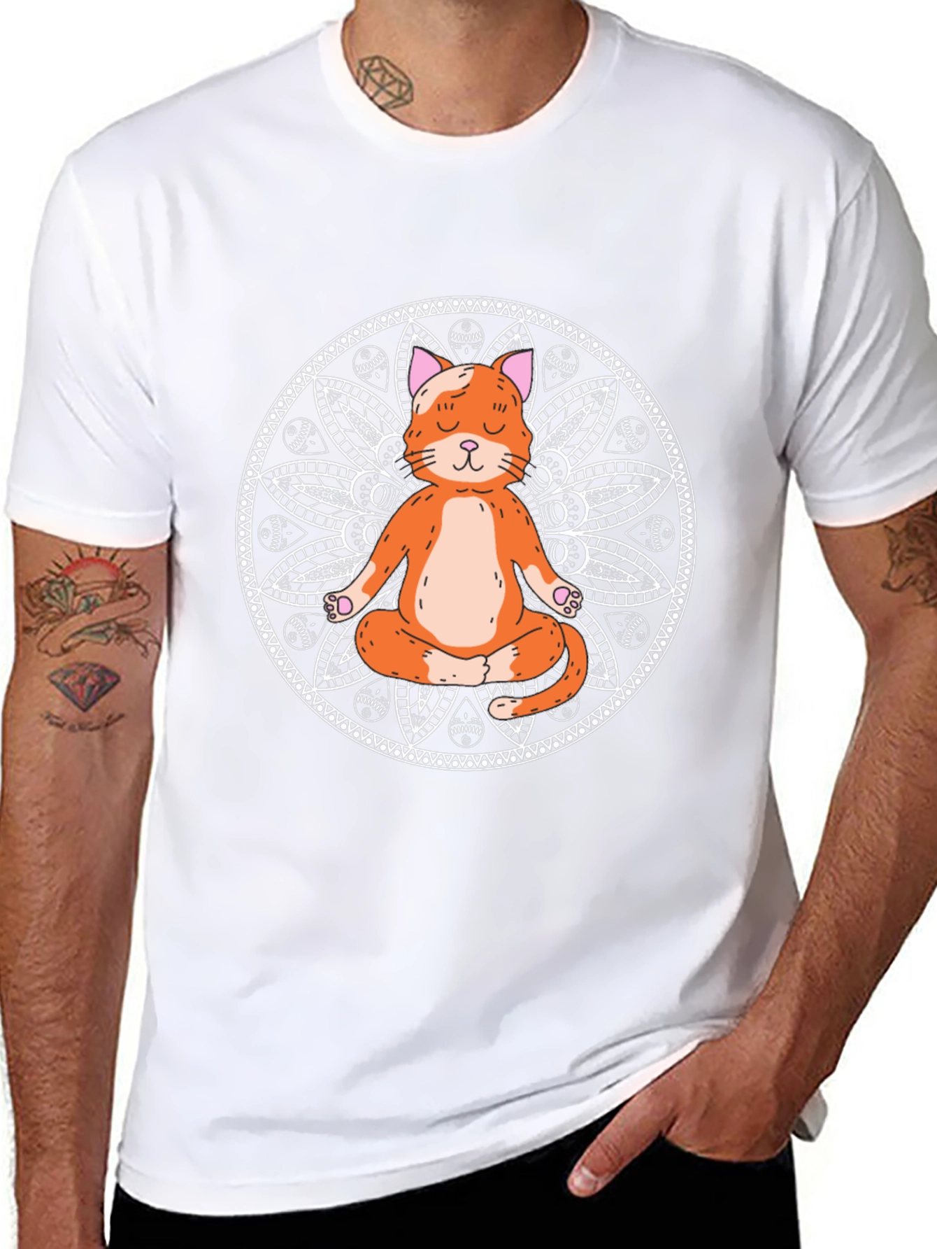 Yoga Cat Mandala Black T-Shirt - Meditating Feline