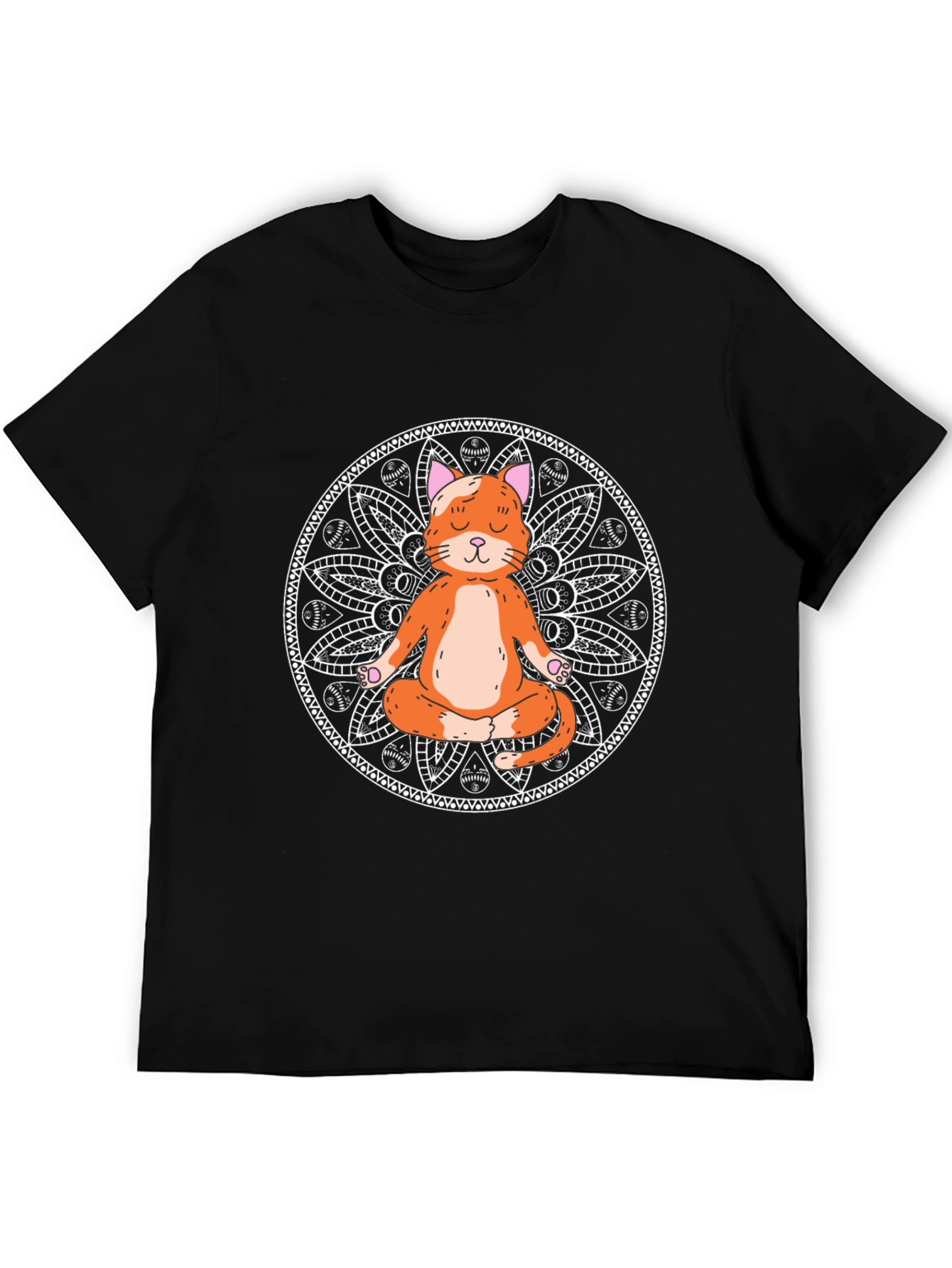 Yoga Cat Mandala Black T-Shirt - Meditating Feline