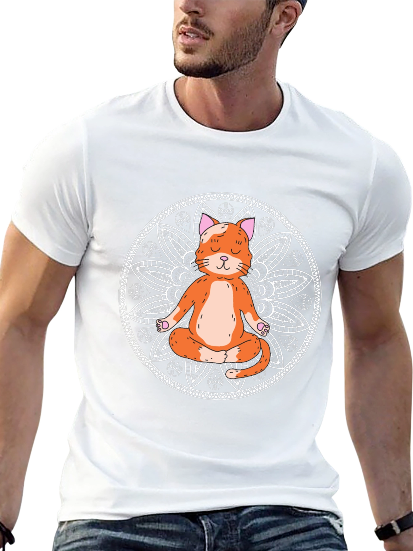 Yoga Cat Mandala Black T-Shirt - Meditating Feline