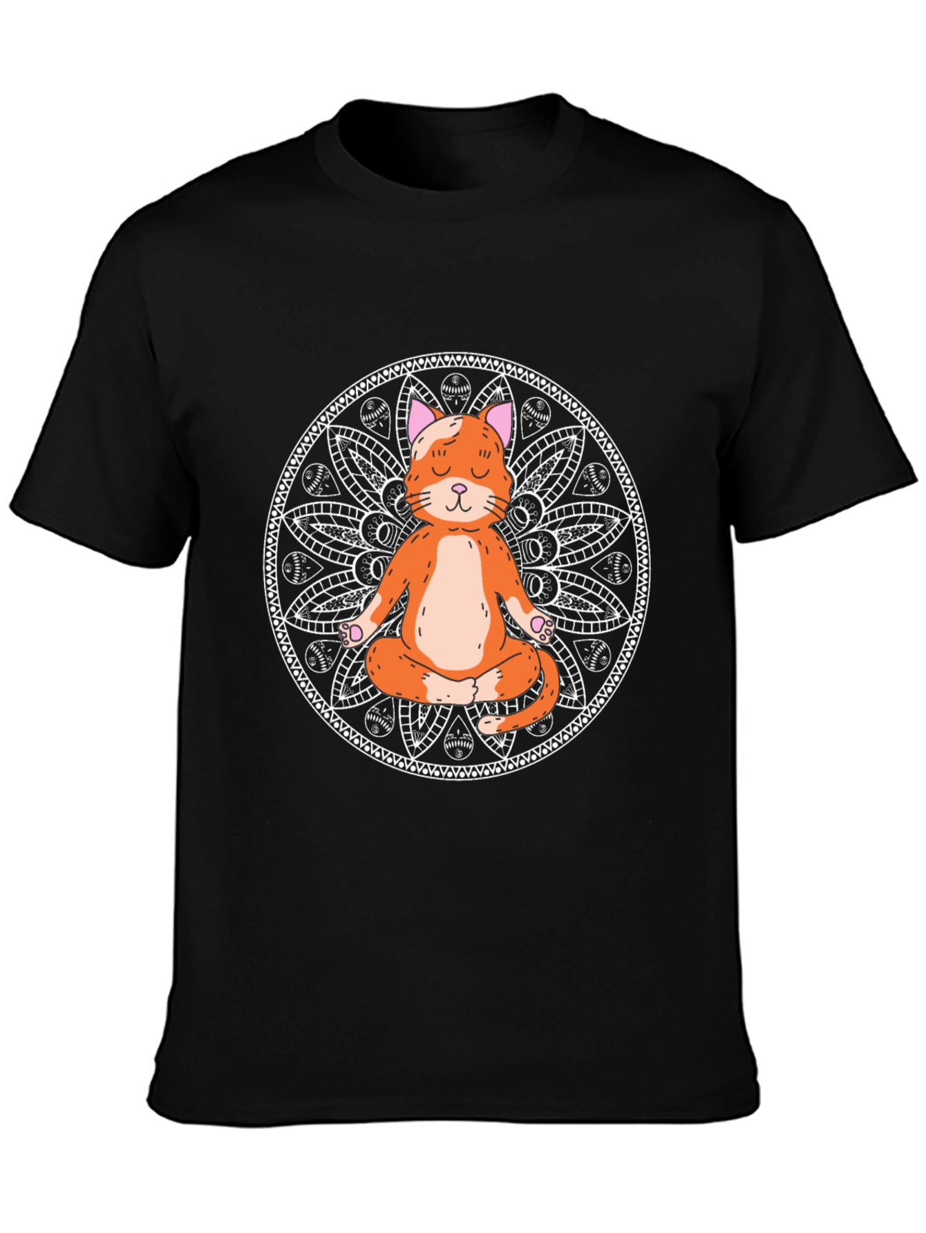 Yoga Cat Mandala Black T-Shirt - Meditating Feline