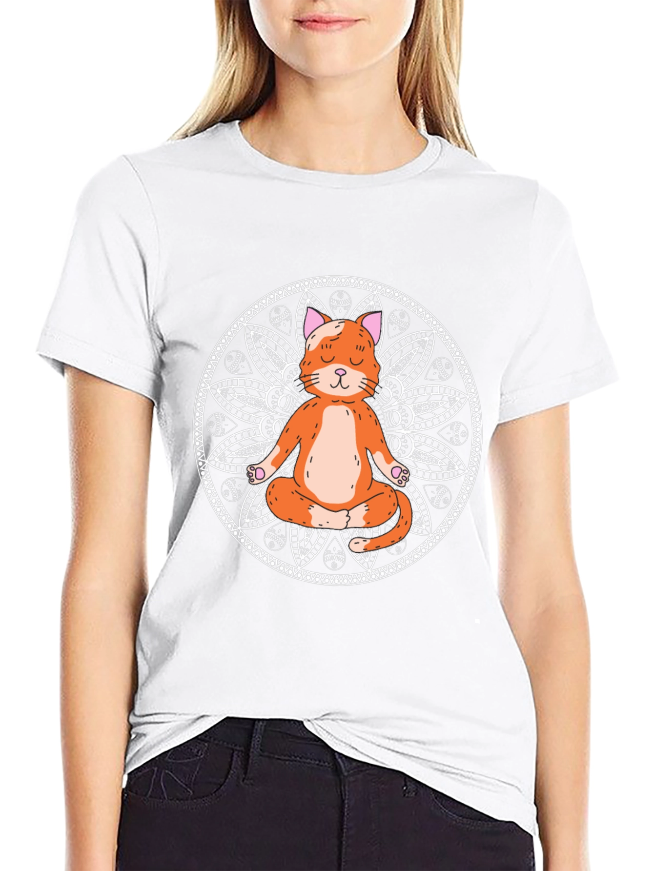 Yoga Cat Mandala Black T-Shirt - Meditating Feline