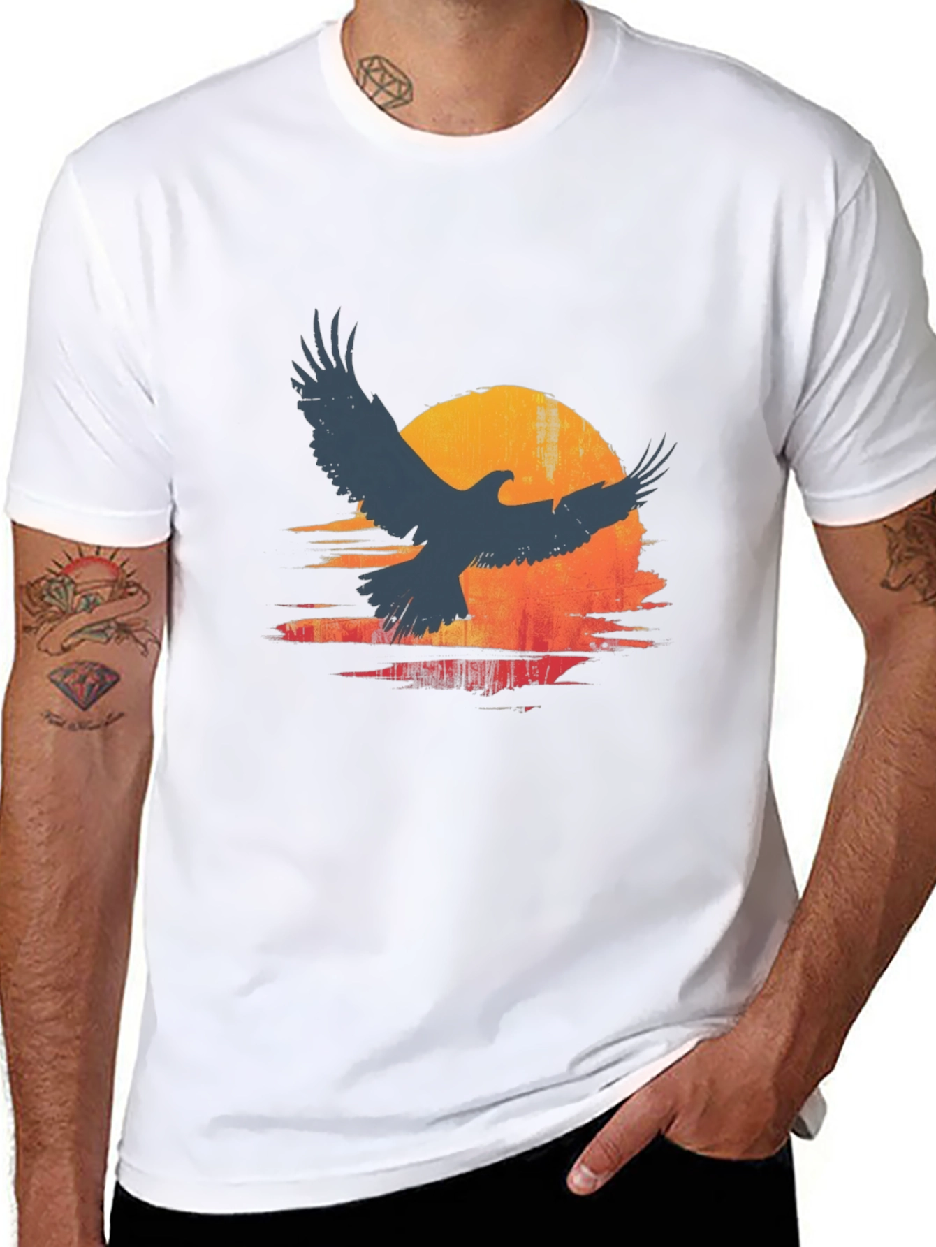 Eagle Sunset Graphic Print Tee - Stylish Mens T-Shirt