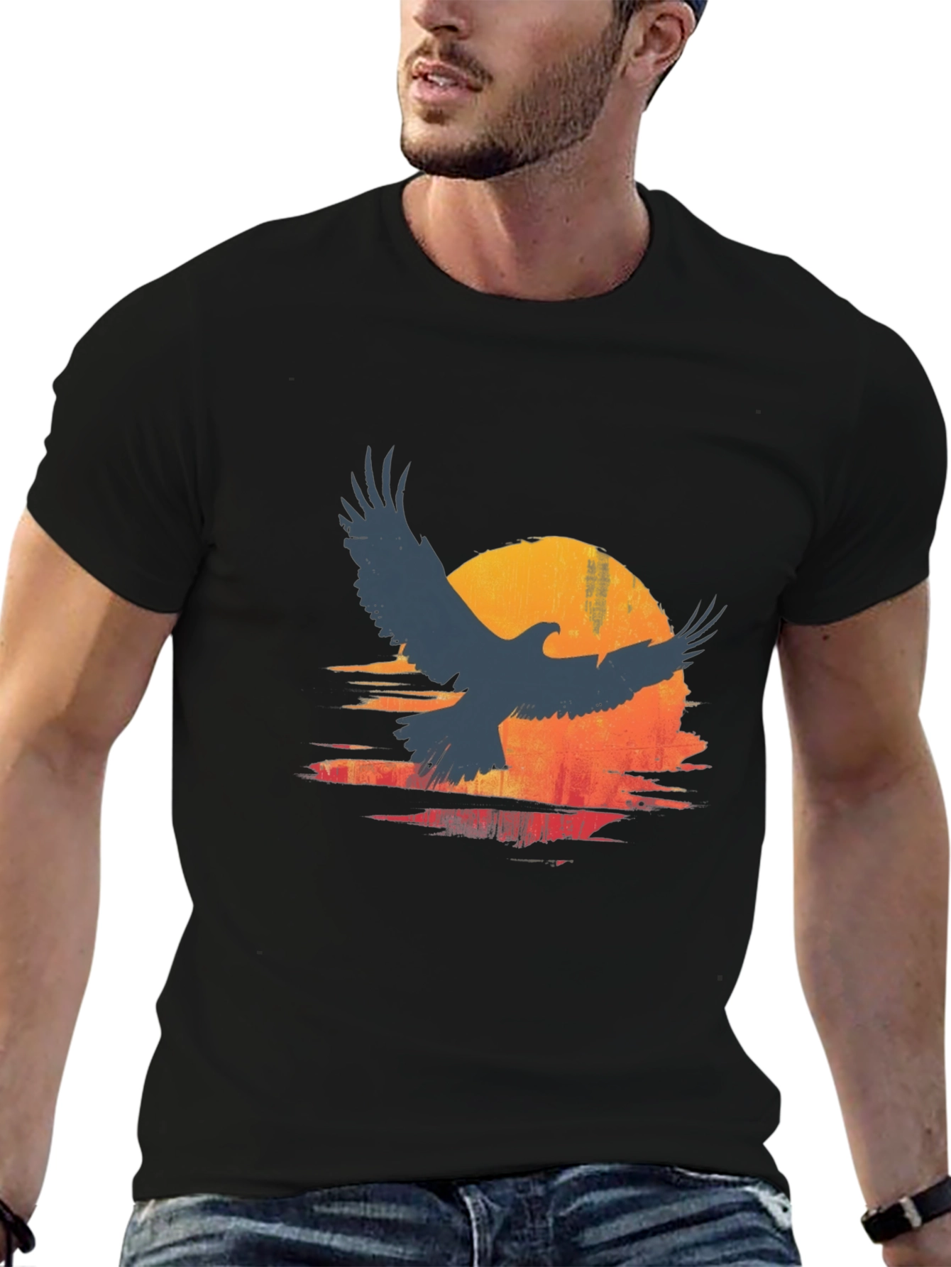 Eagle Sunset Graphic Print Tee - Stylish Mens T-Shirt