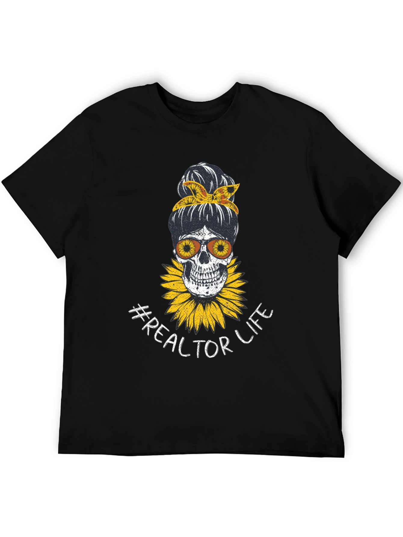 Realtor Life Skull Sunflower Graphic T-Shirt