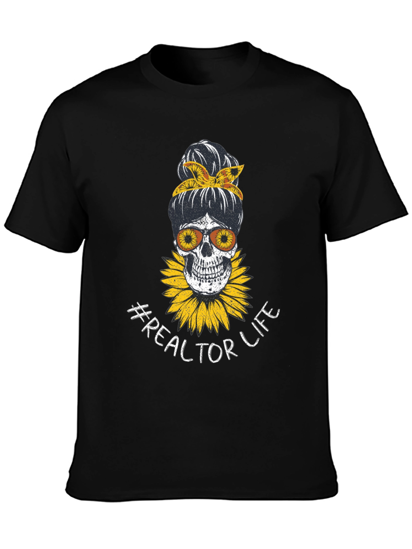 Realtor Life Skull Sunflower Graphic T-Shirt