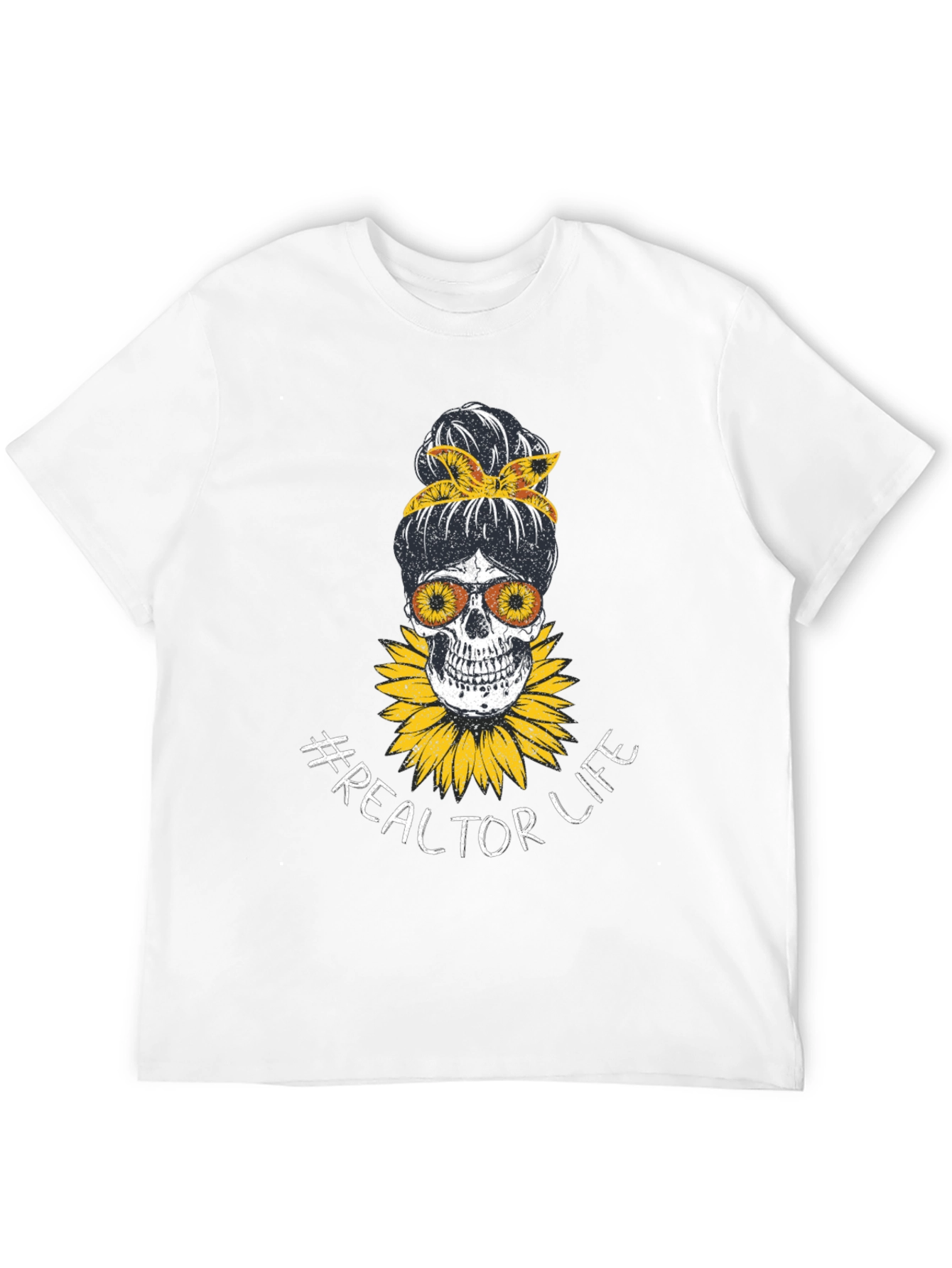 Realtor Life Skull Sunflower Graphic T-Shirt