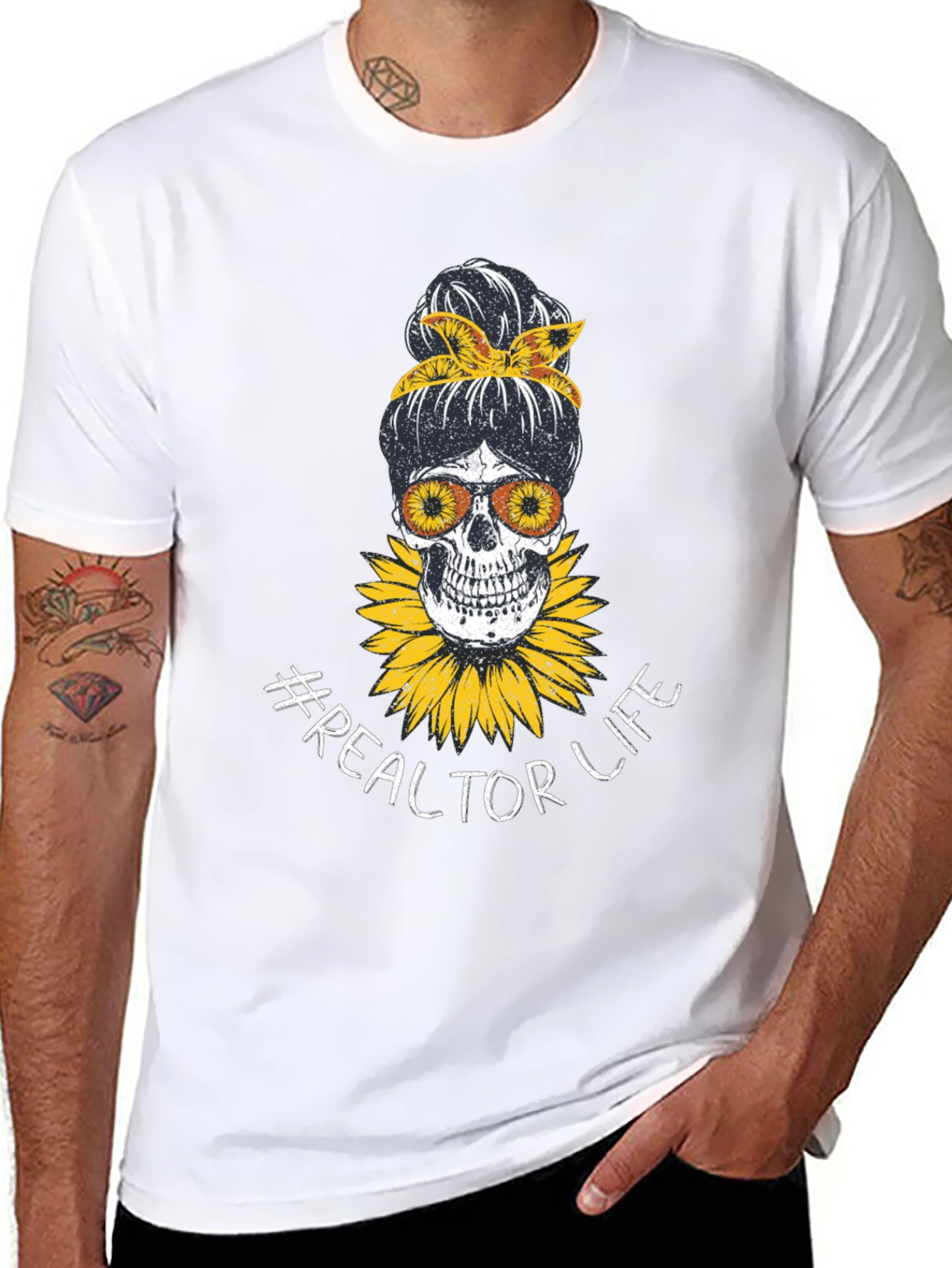 Realtor Life Skull Sunflower Graphic T-Shirt
