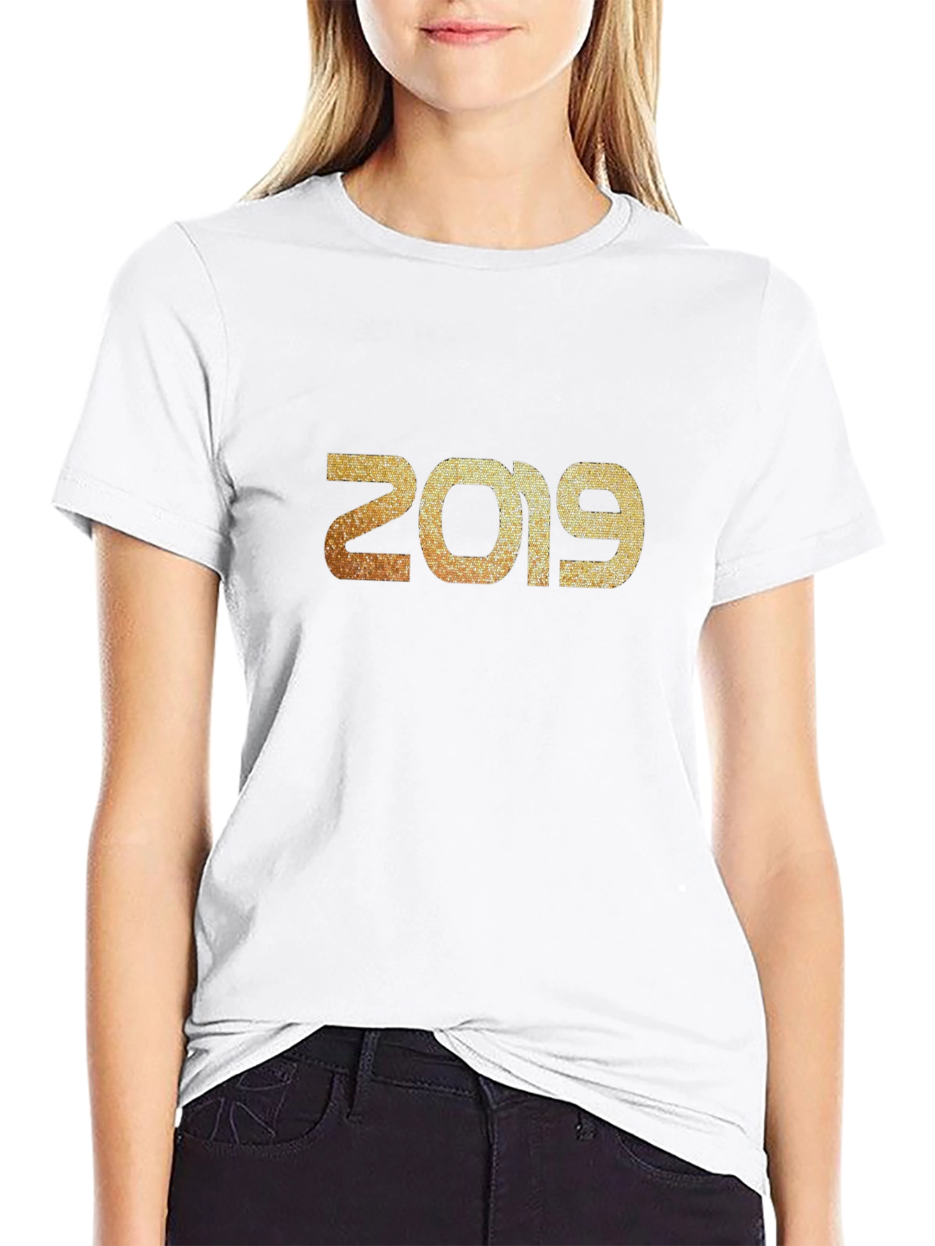 2019 Glitter Print Black T-Shirt