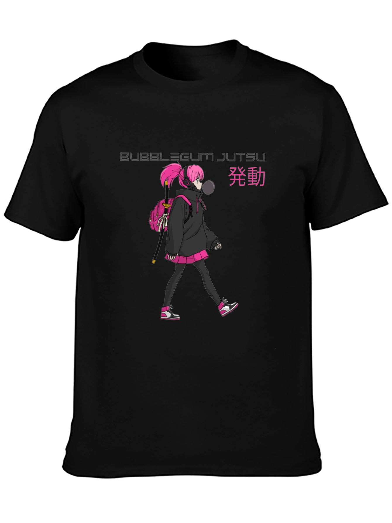 Bubblegum Jutsu Anime Style Black T-Shirt