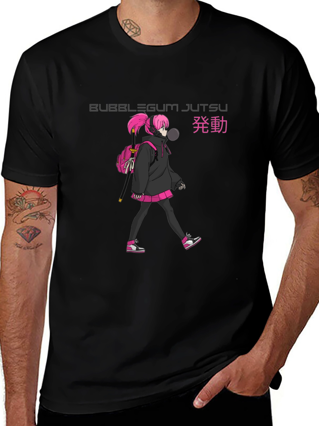 Bubblegum Jutsu Anime Style Black T-Shirt