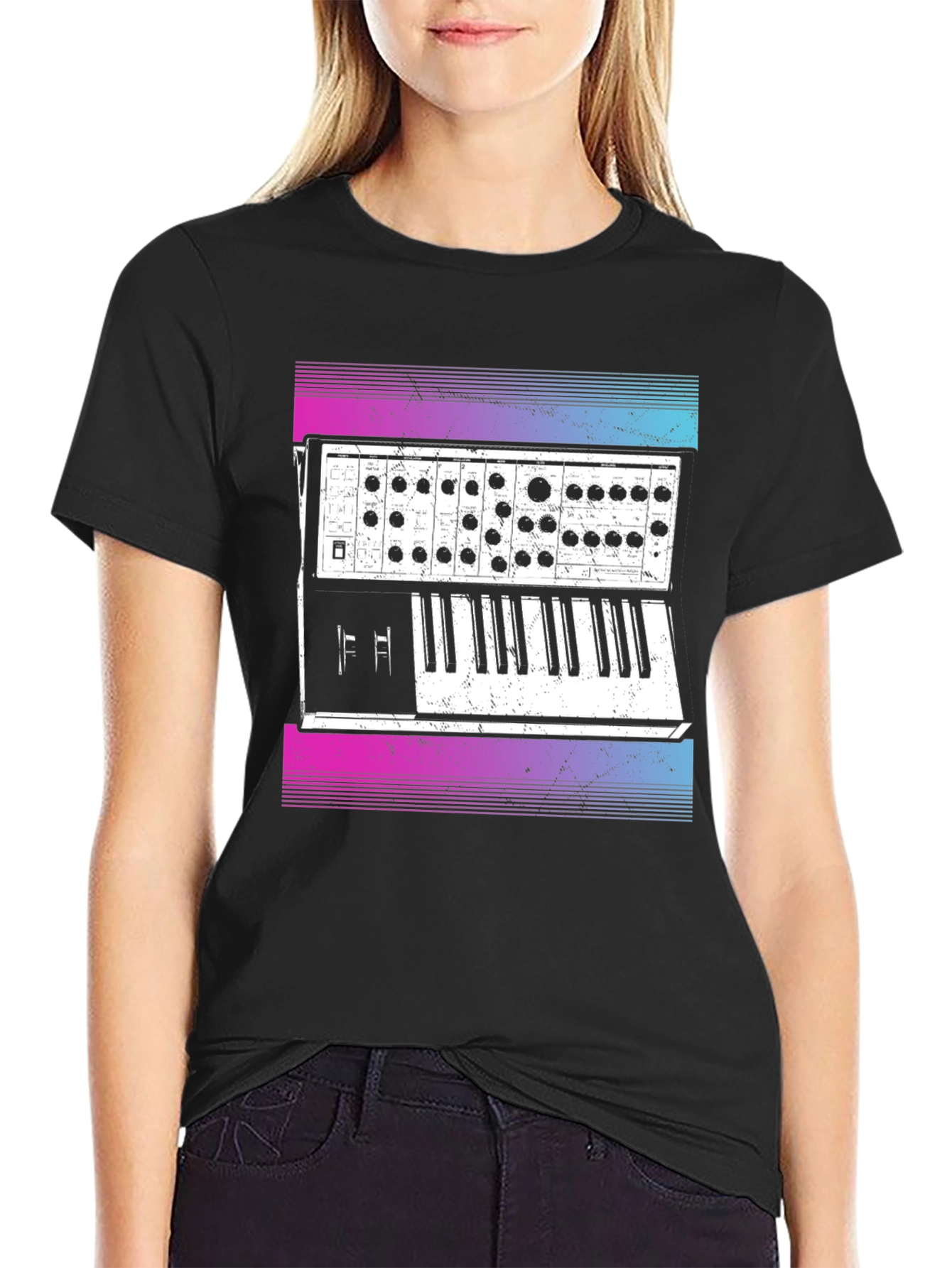 Retro Synthwave Keyboard T-Shirt - Musical Style