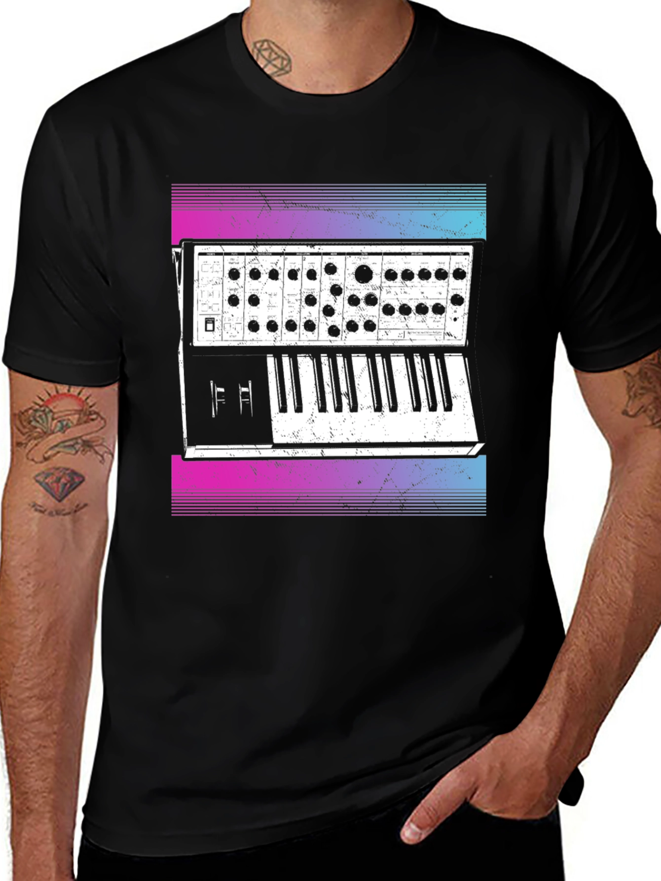 Retro Synthwave Keyboard T-Shirt - Musical Style