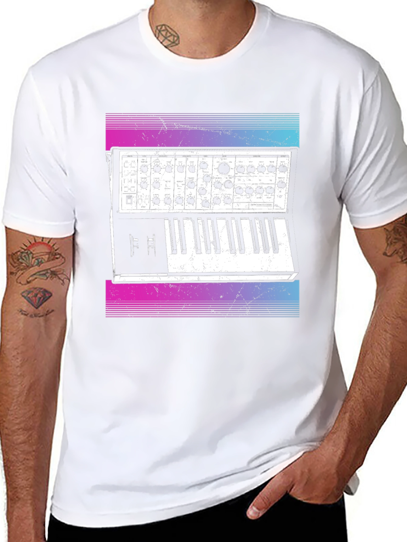 Retro Synthwave Keyboard T-Shirt - Musical Style