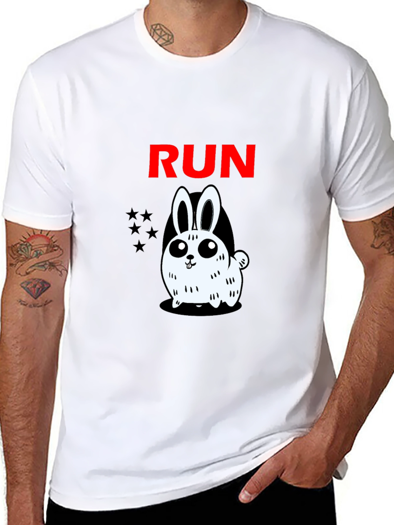 Run Bunny Graphic Tee -  Mens Black Cotton T-Shirt