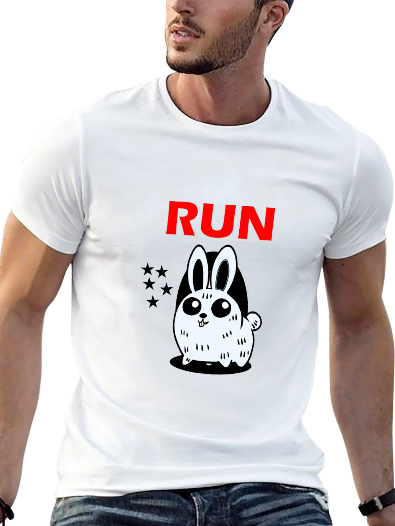 Run Bunny Graphic Tee -  Mens Black Cotton T-Shirt