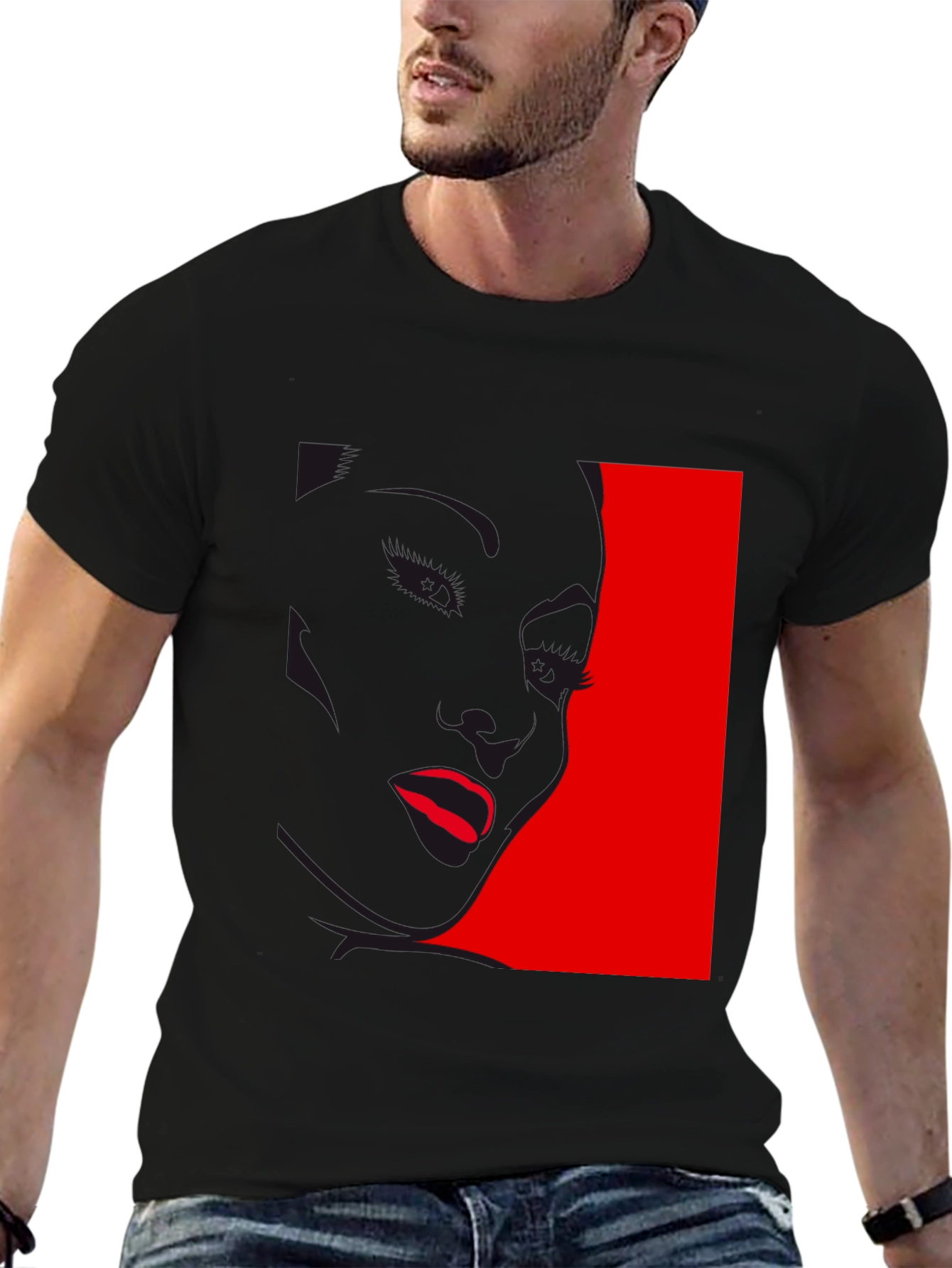 Bold Graphic Tee: Red Silhouette