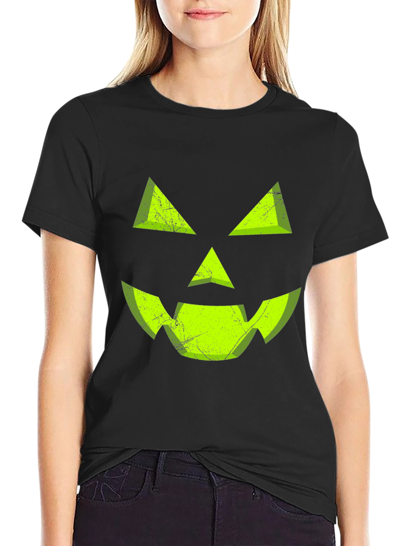 Halloween Pumpkin Face Black T-Shirt