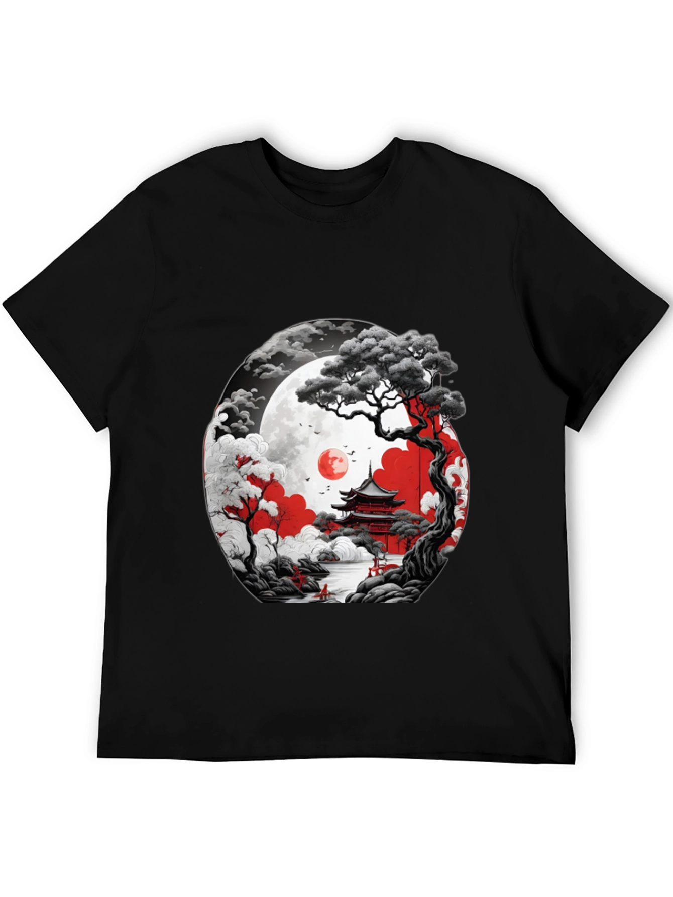 Japanese Temple Moon Graphic T-Shirt