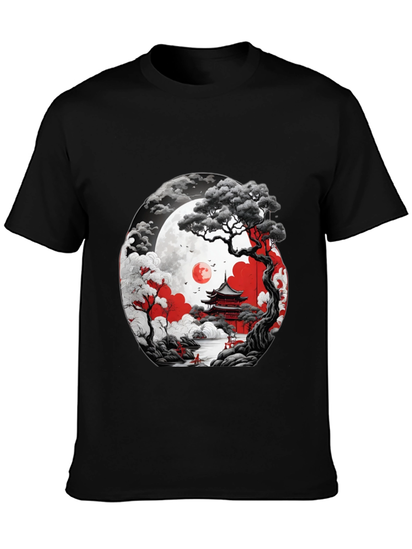 Japanese Temple Moon Graphic T-Shirt