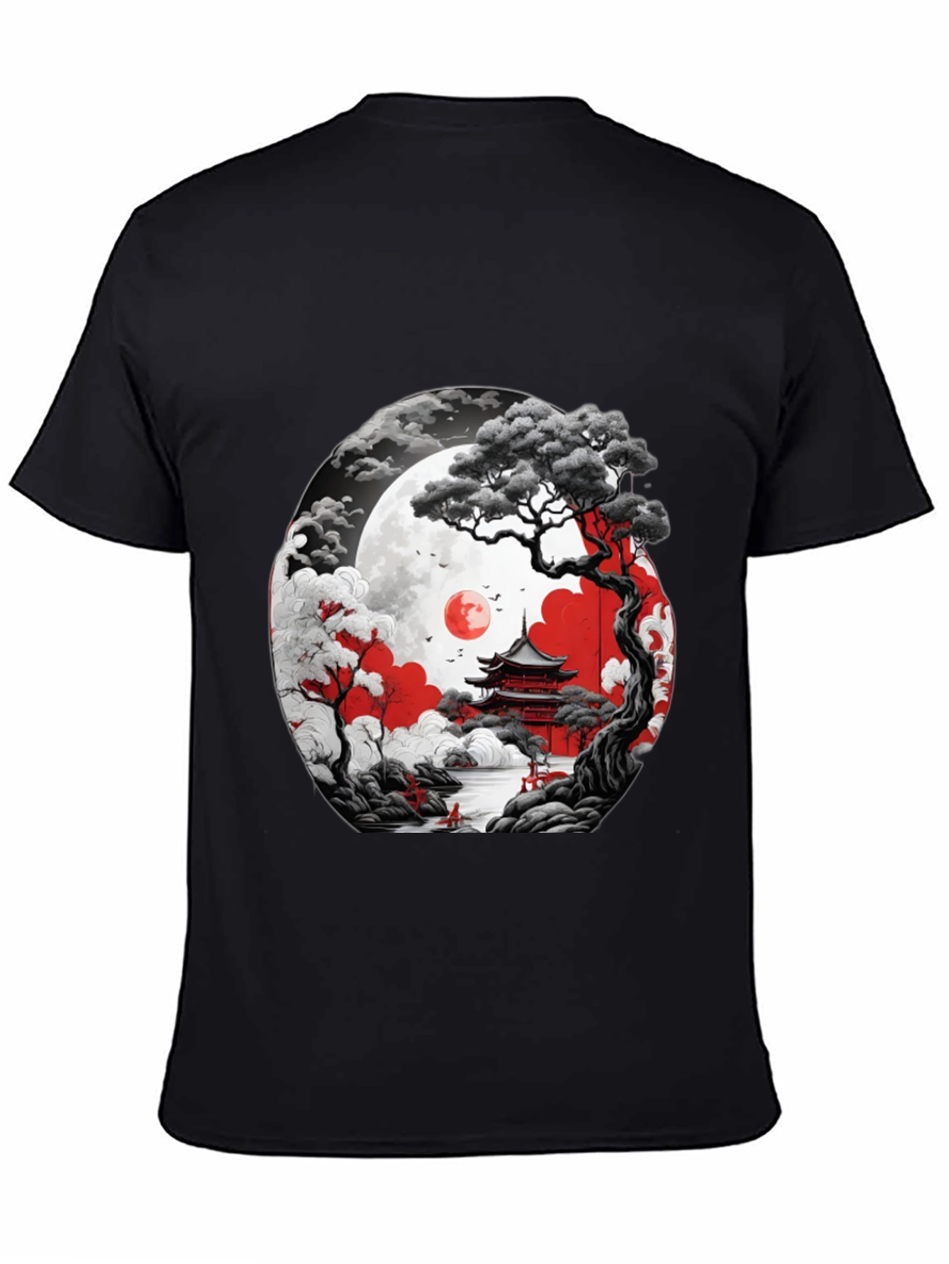 Japanese Temple Moon Graphic T-Shirt