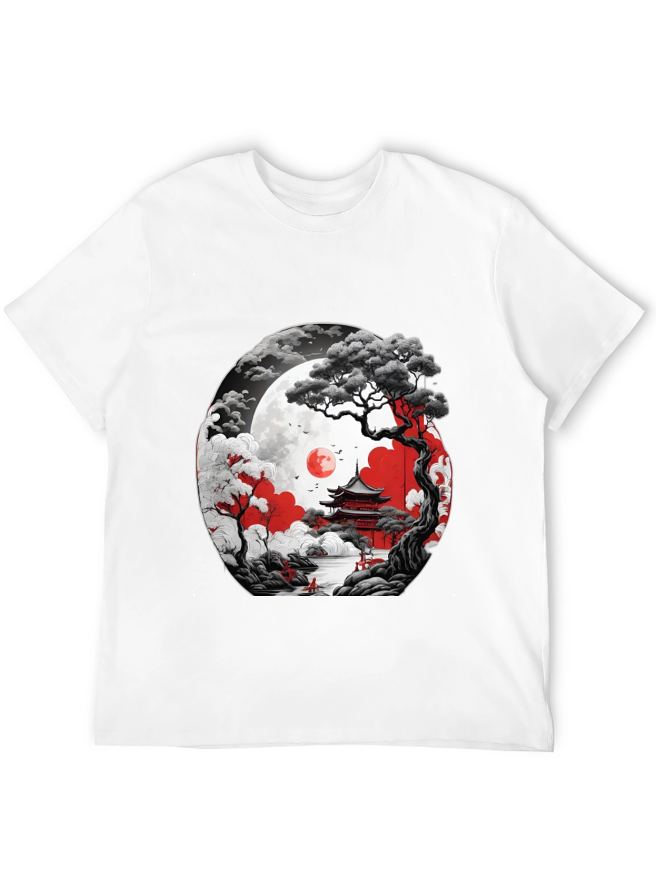 Japanese Temple Moon Graphic T-Shirt