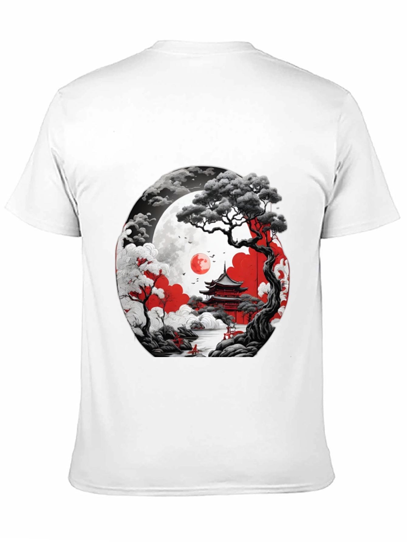 Japanese Temple Moon Graphic T-Shirt