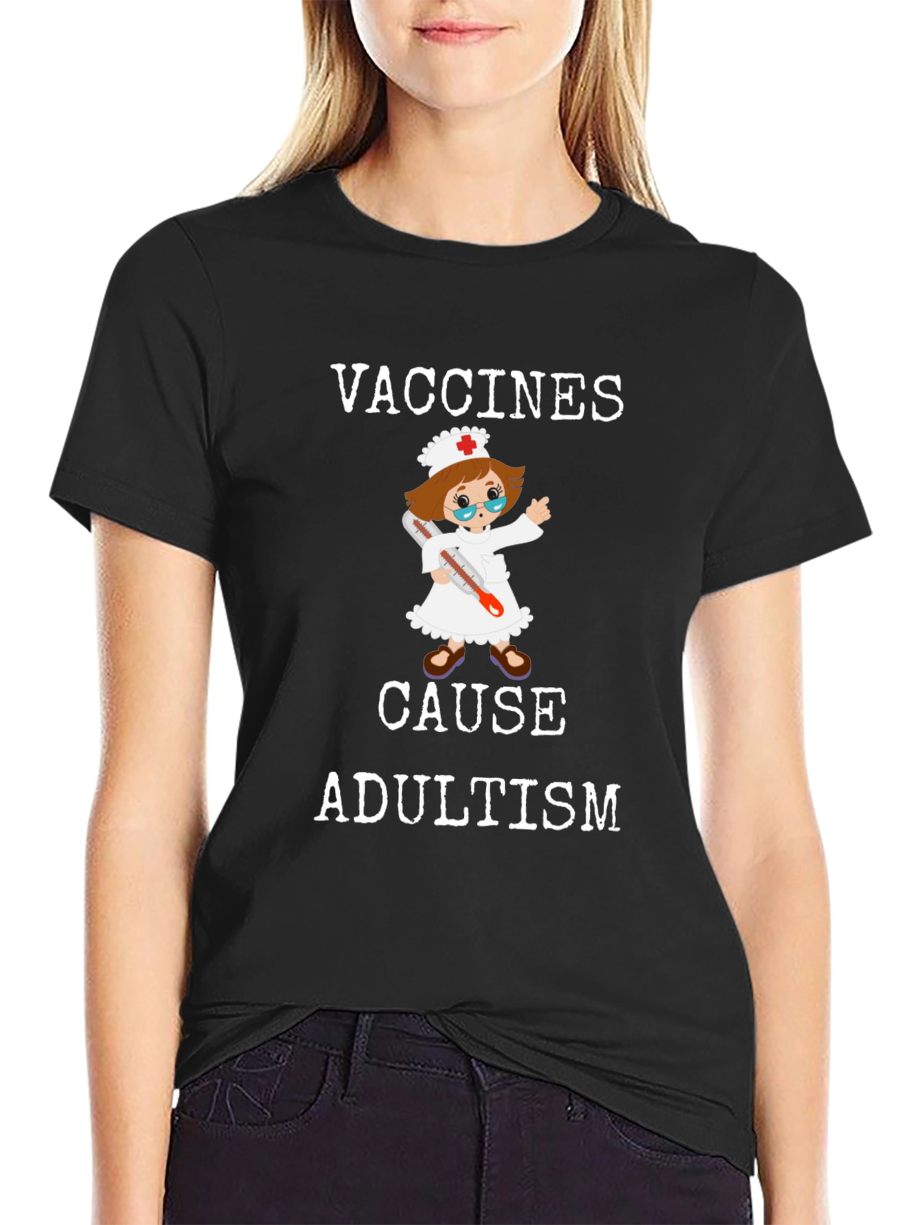Vaccines Cause Adultism Funny T-Shirt