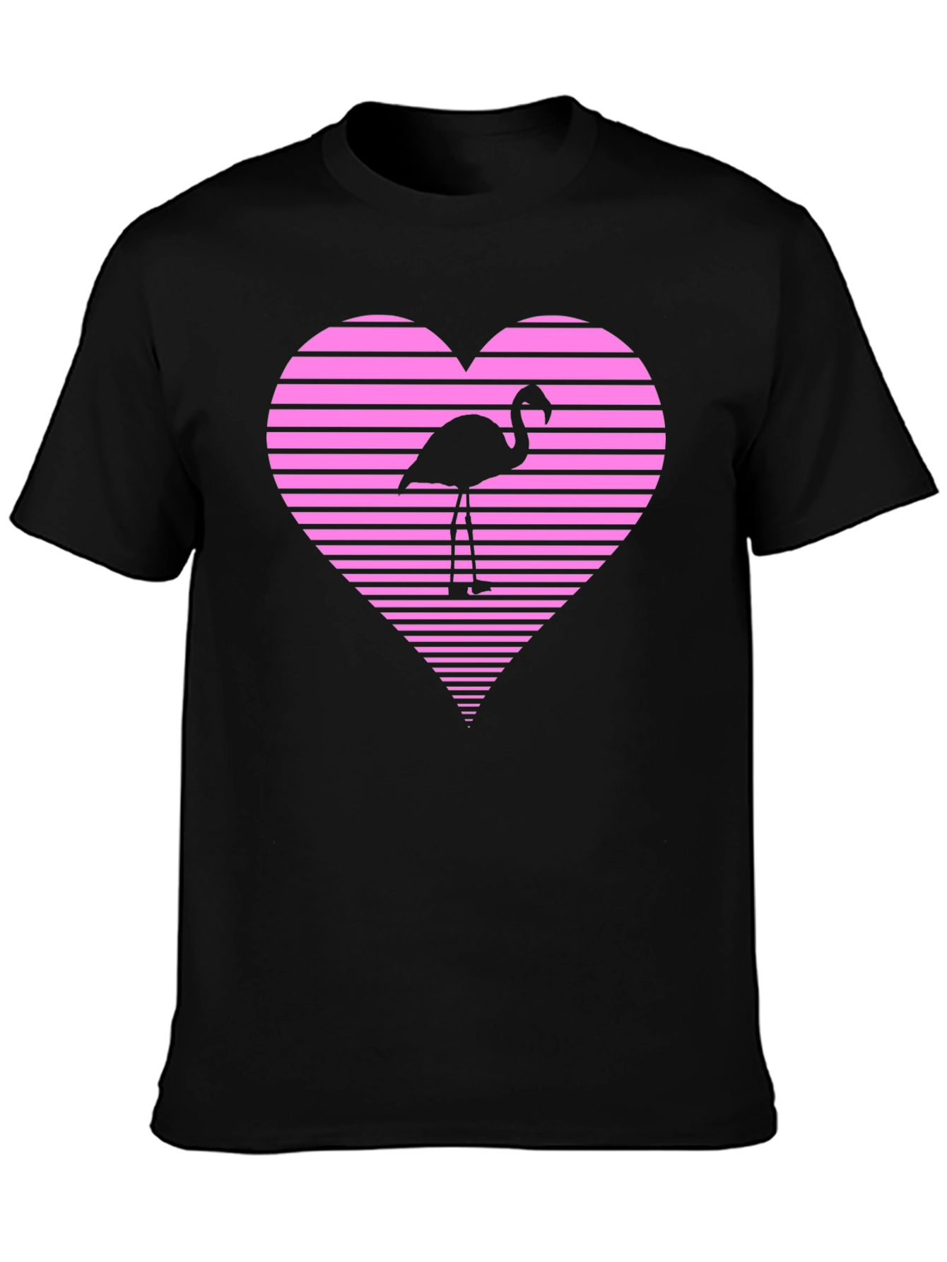 Flamingo Heart Graphic Tee - Black