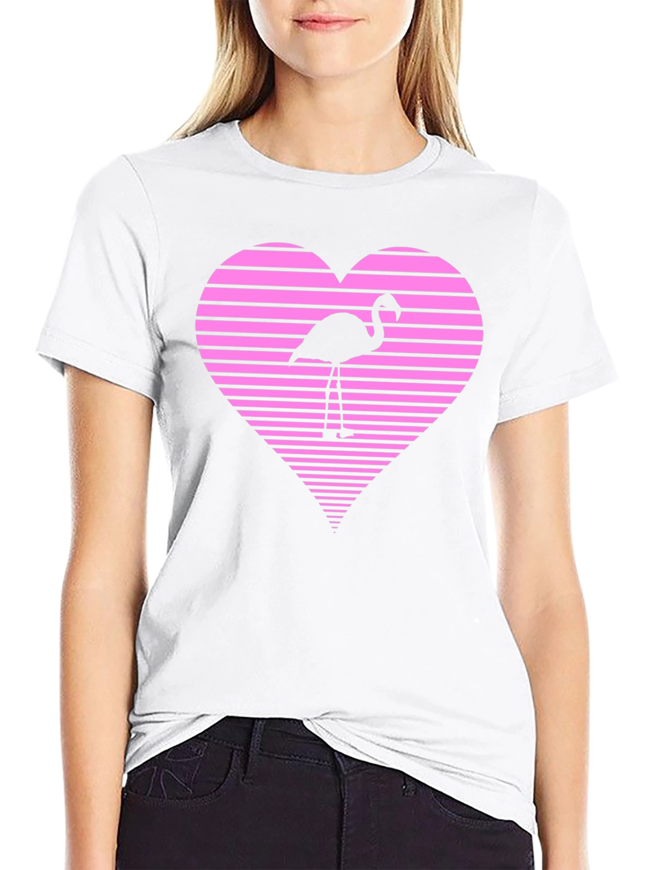 Flamingo Heart Graphic Tee - Black