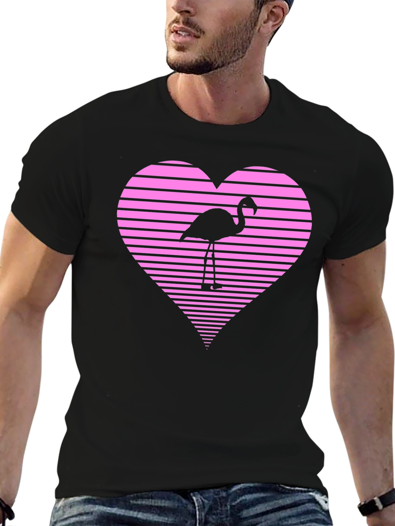 Flamingo Heart Graphic Tee - Black