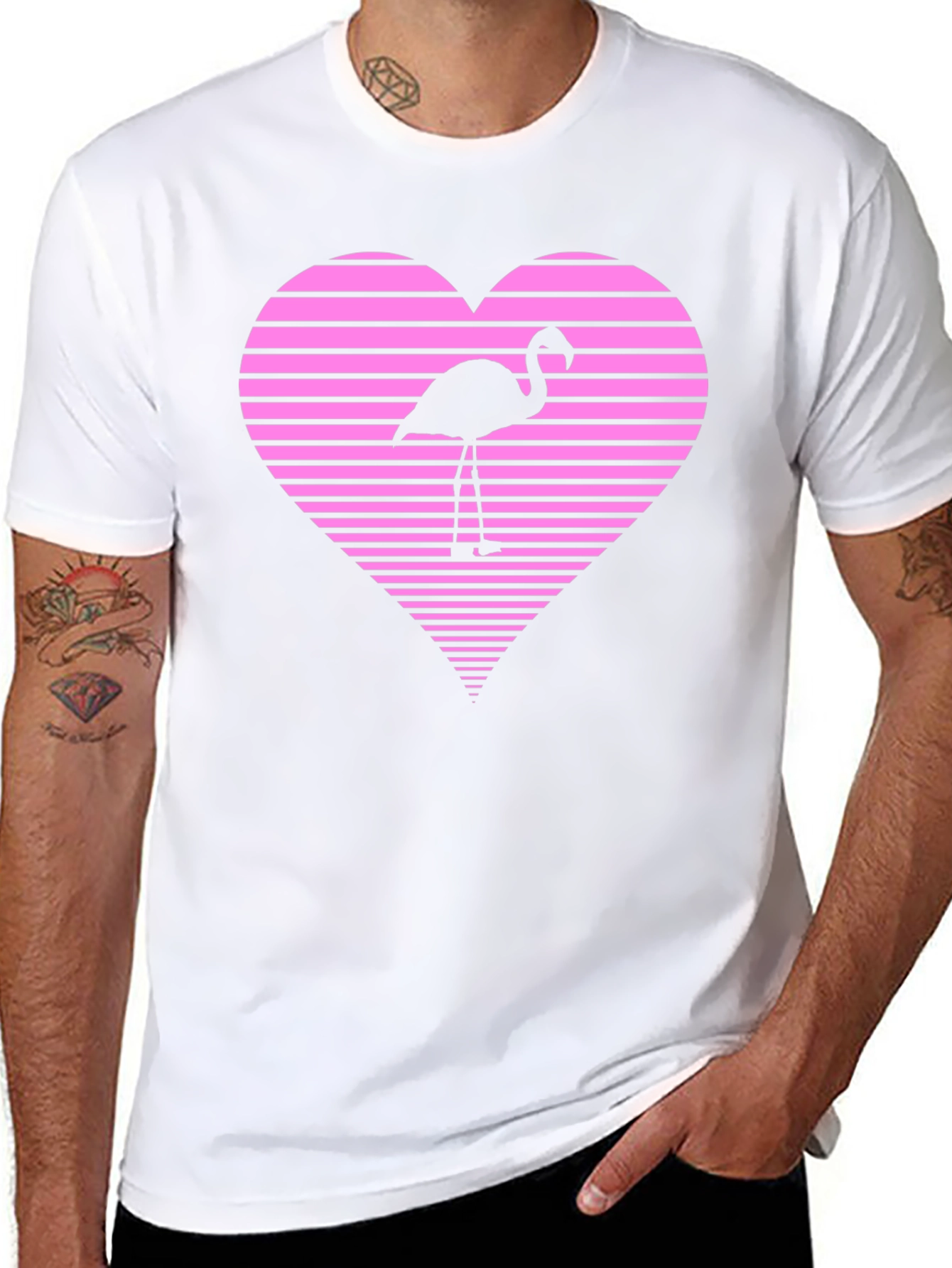 Flamingo Heart Graphic Tee - Black