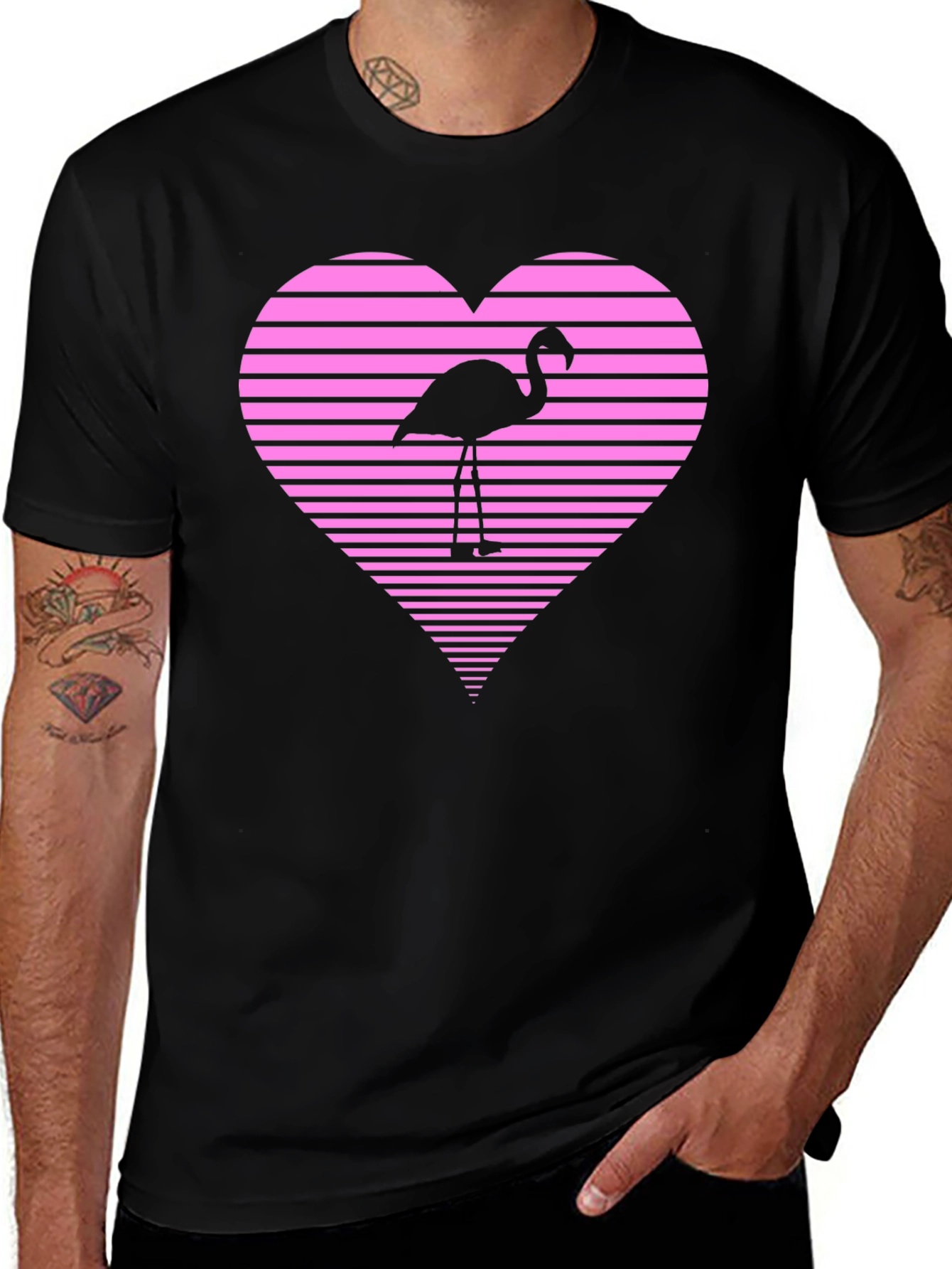 Flamingo Heart Graphic Tee - Black