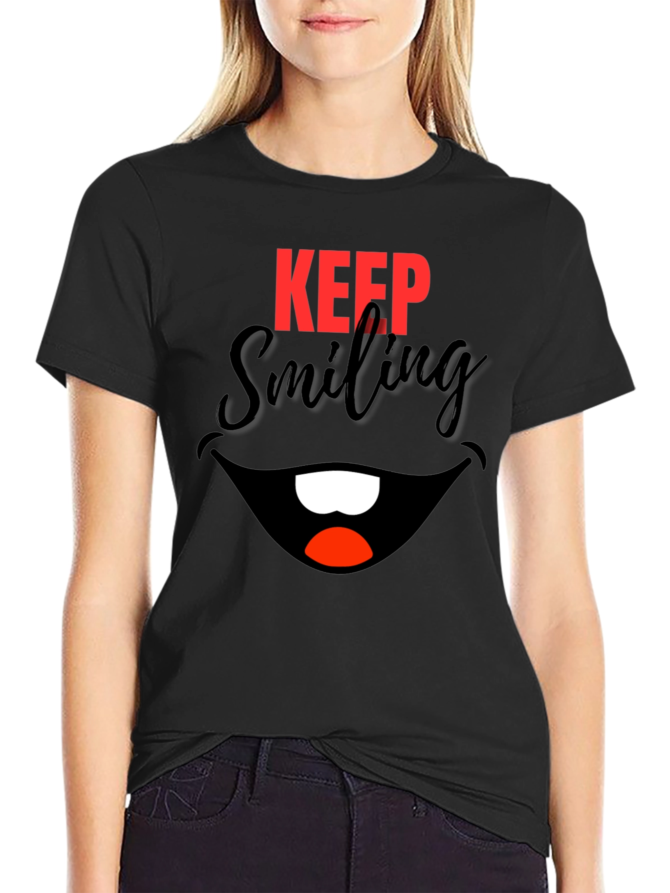 Keep Smiling Black Graphic Tee