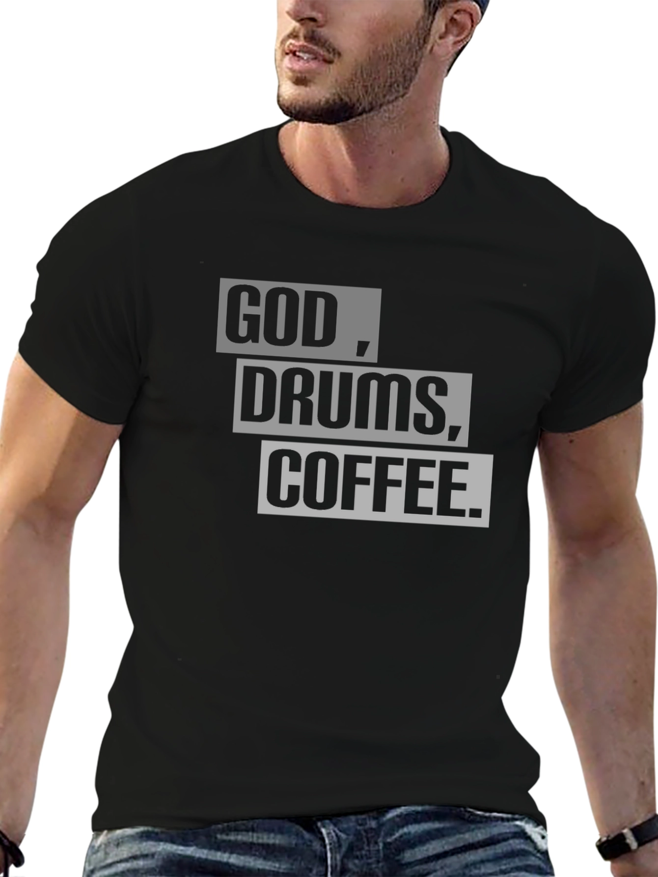 God Drums Coffee T-Shirt - Black