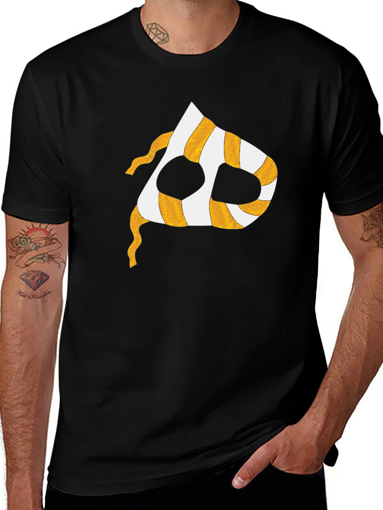 Striped Mask Graphic T-Shirt - Black