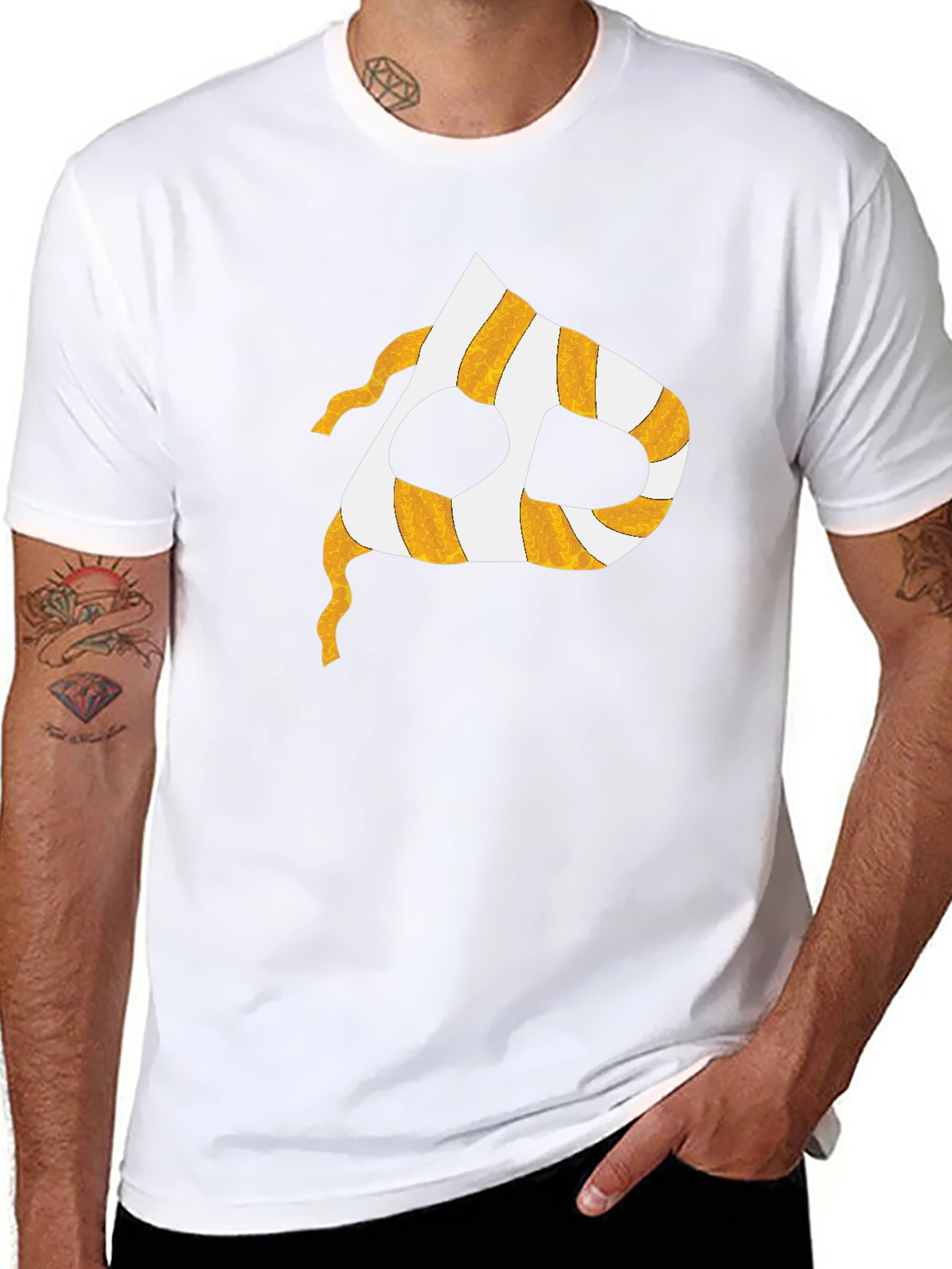 Striped Mask Graphic T-Shirt - Black