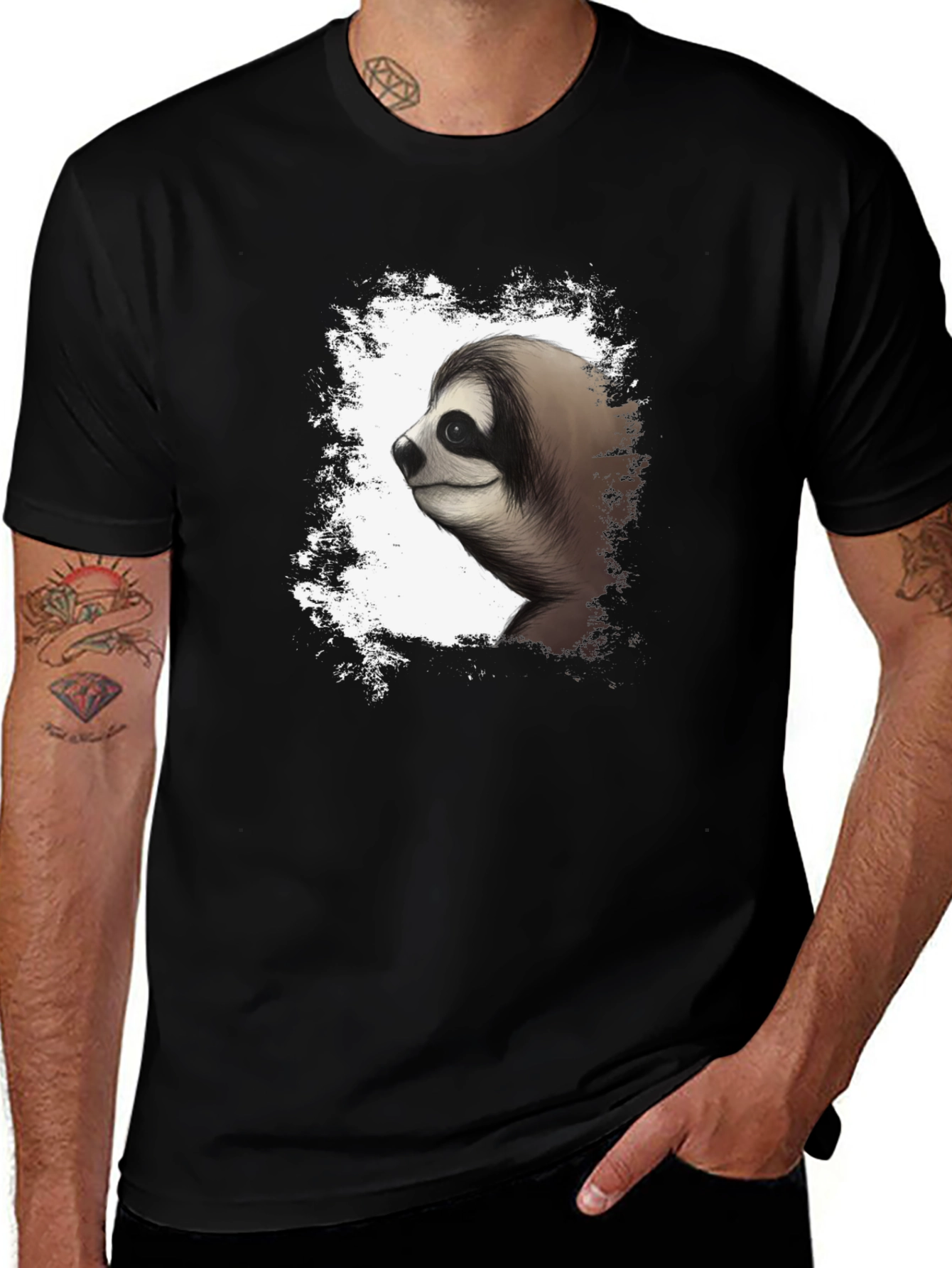 Sloth Graphic Tee - Mens Black Cotton T-Shirt