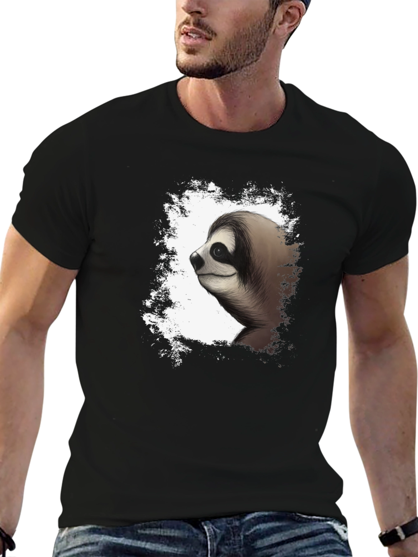 Sloth Graphic Tee - Mens Black Cotton T-Shirt