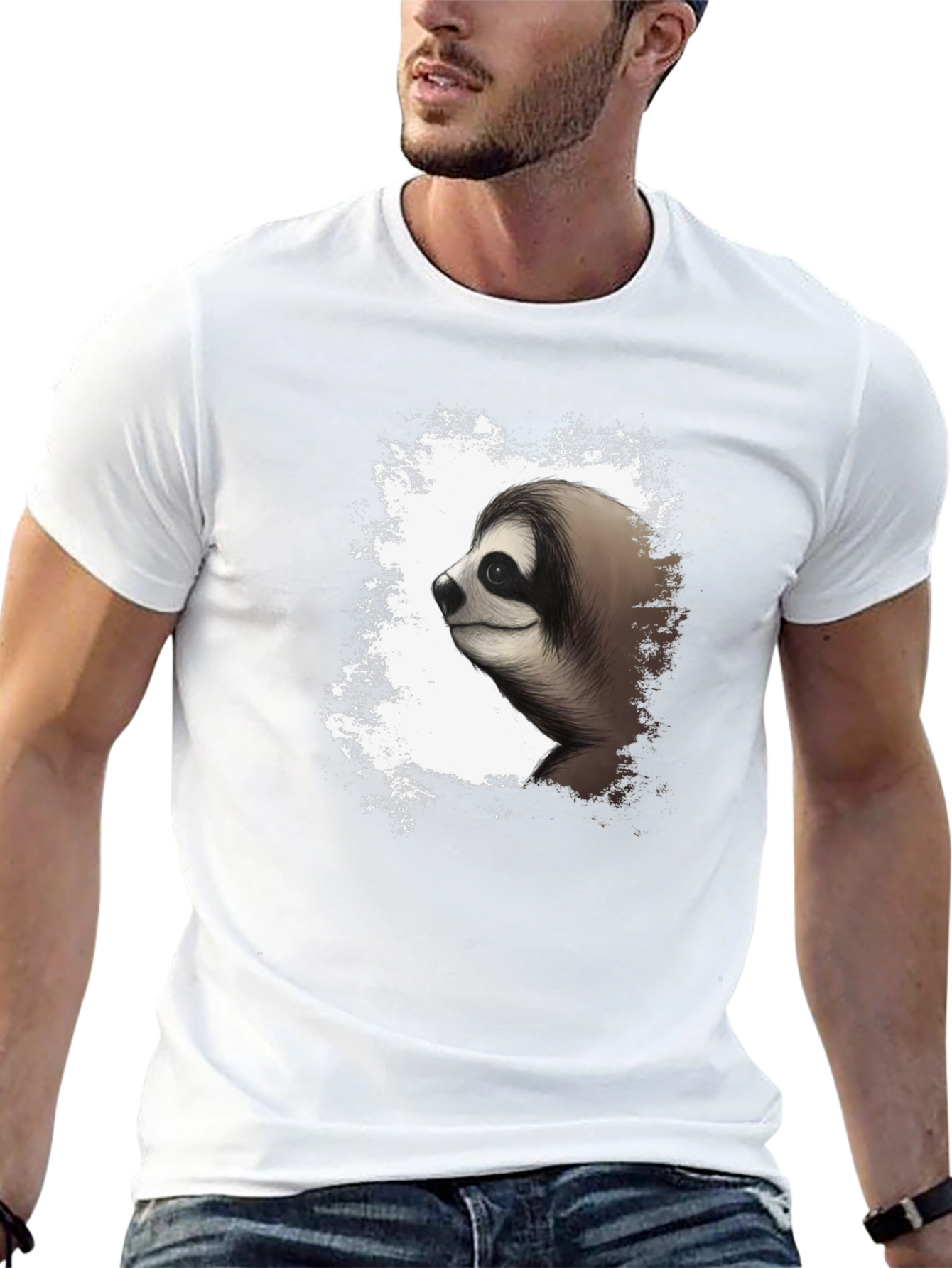 Sloth Graphic Tee - Mens Black Cotton T-Shirt