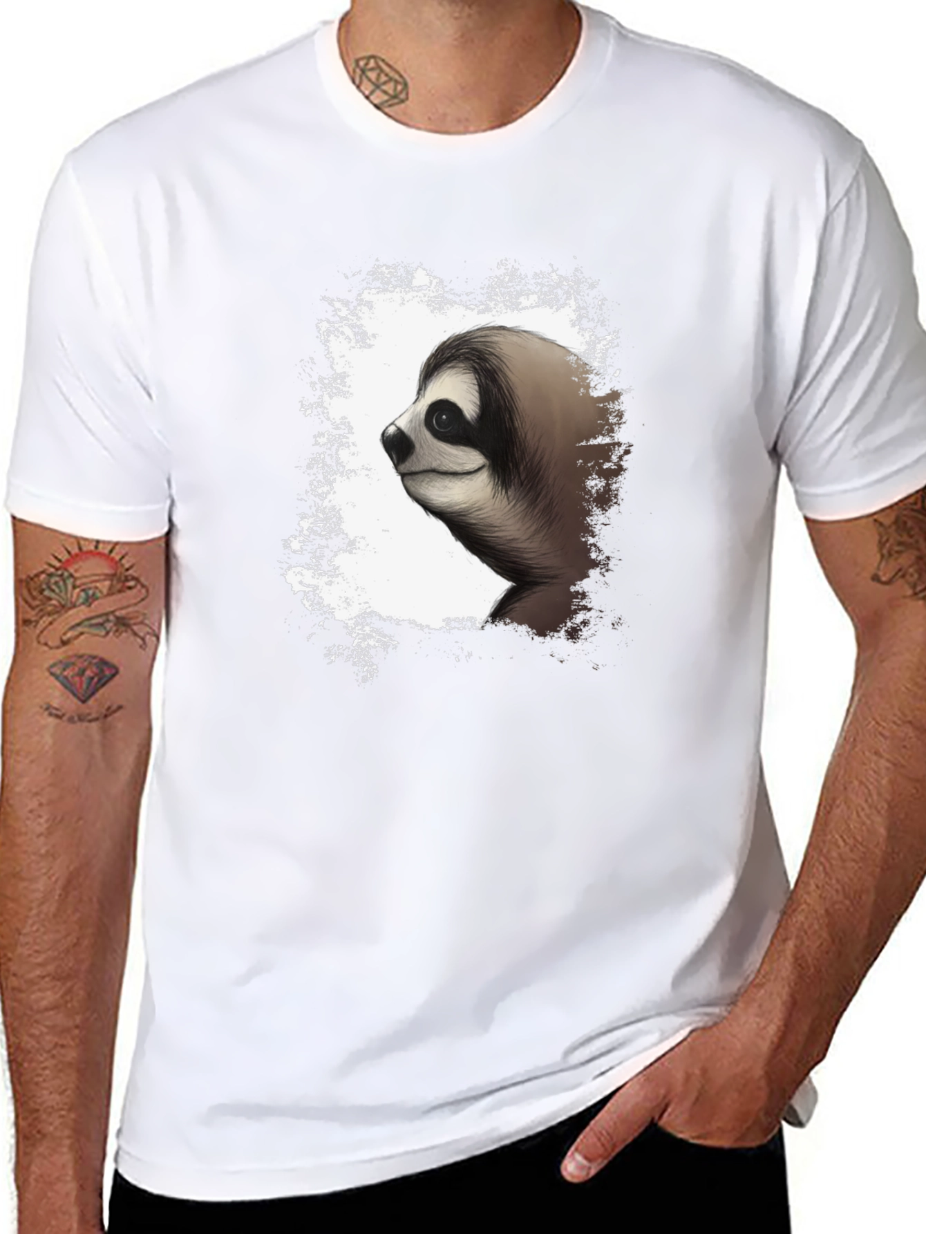 Sloth Graphic Tee - Mens Black Cotton T-Shirt
