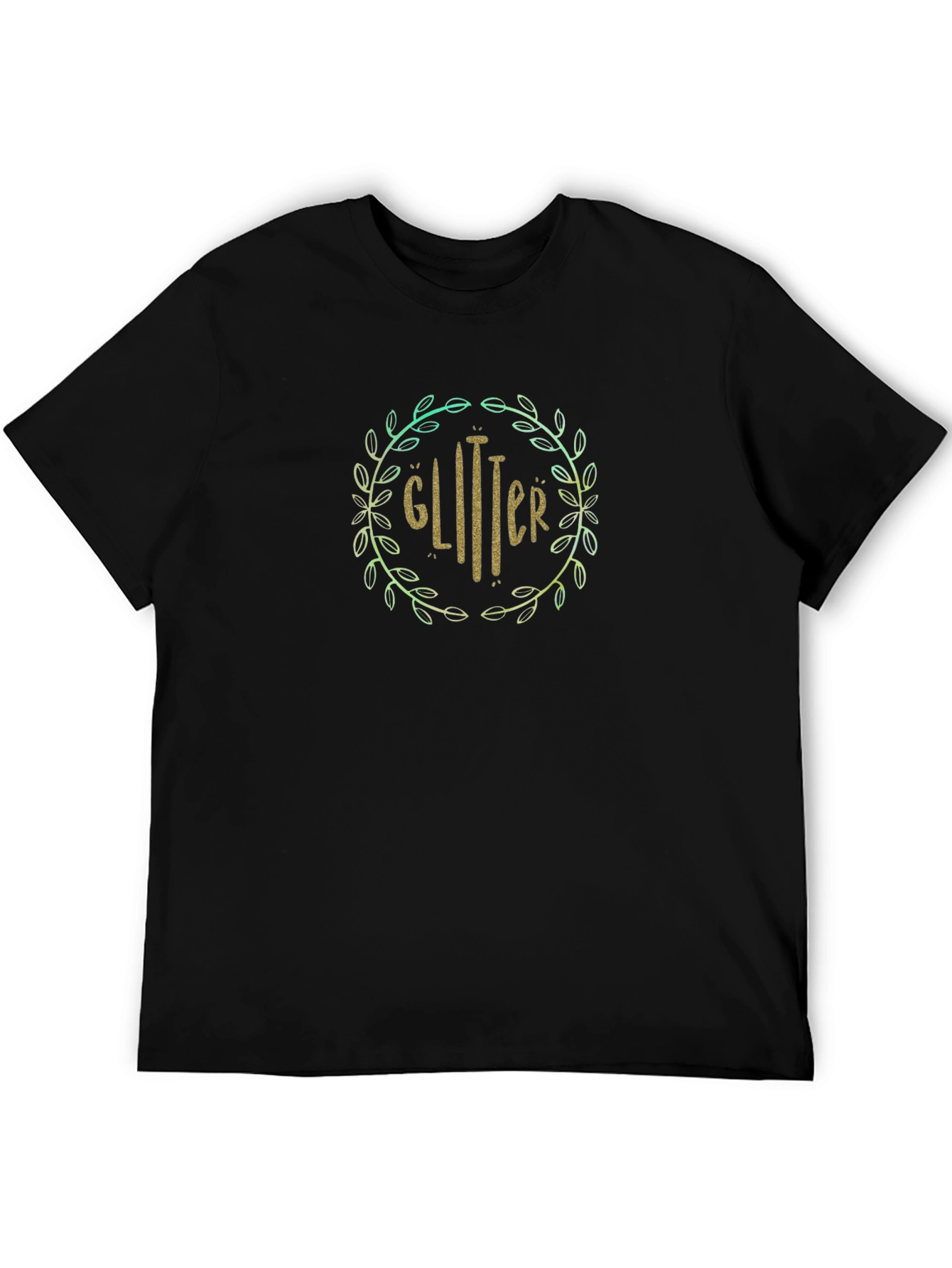 Glitter Wreath Graphic Tee - Stylish Black T-Shirt