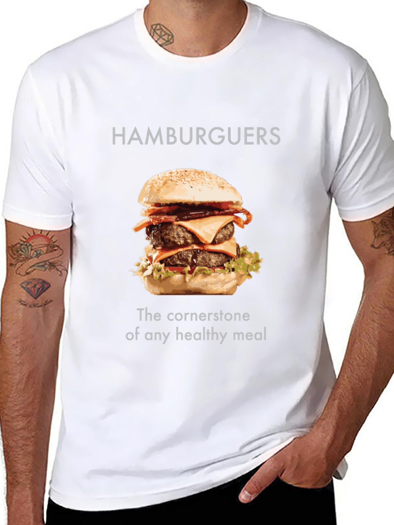 Humorous Hamburger T-Shirt - Healthy Meal Tee