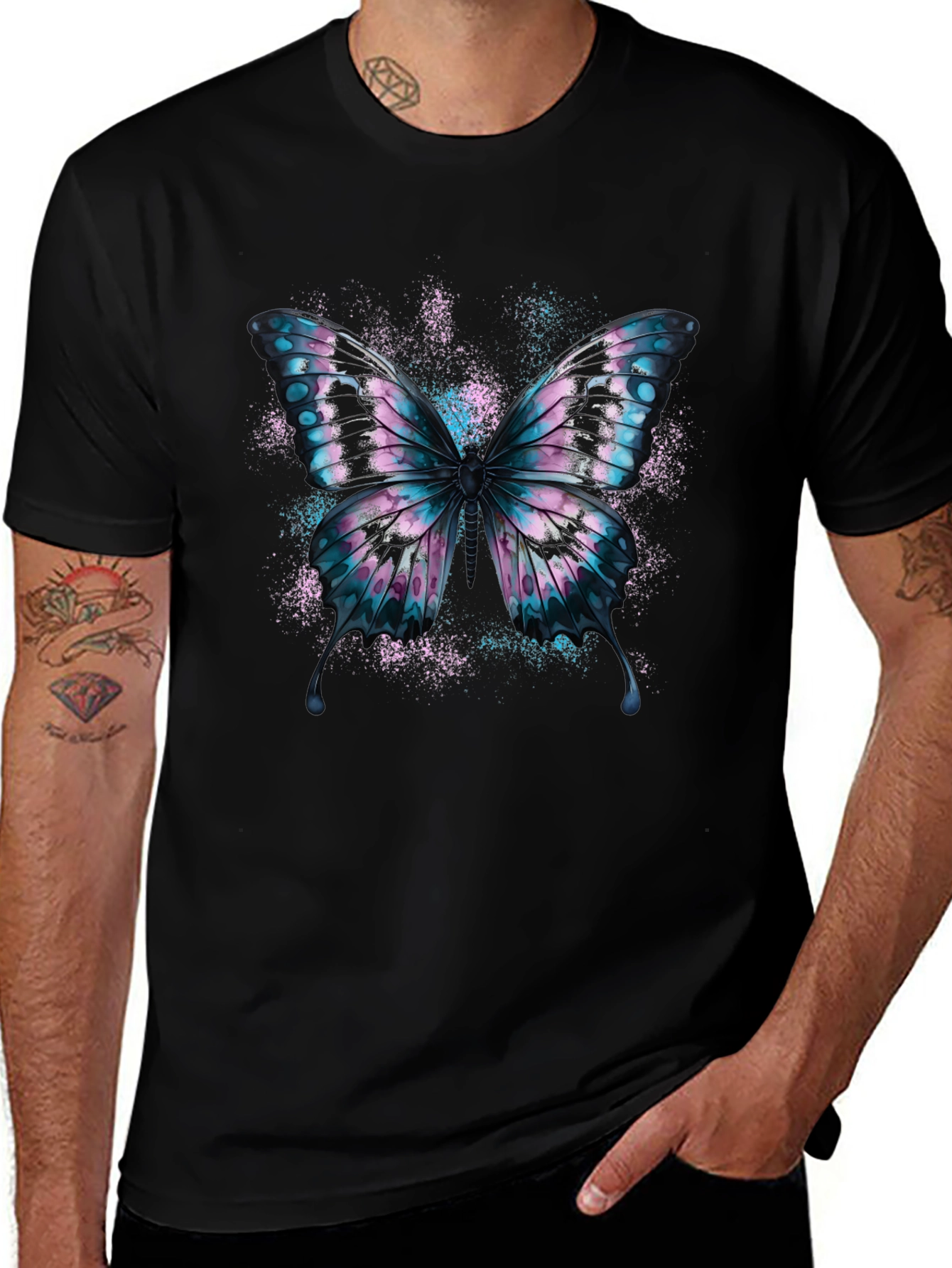 Butterfly Graphic Black Cotton T-Shirt