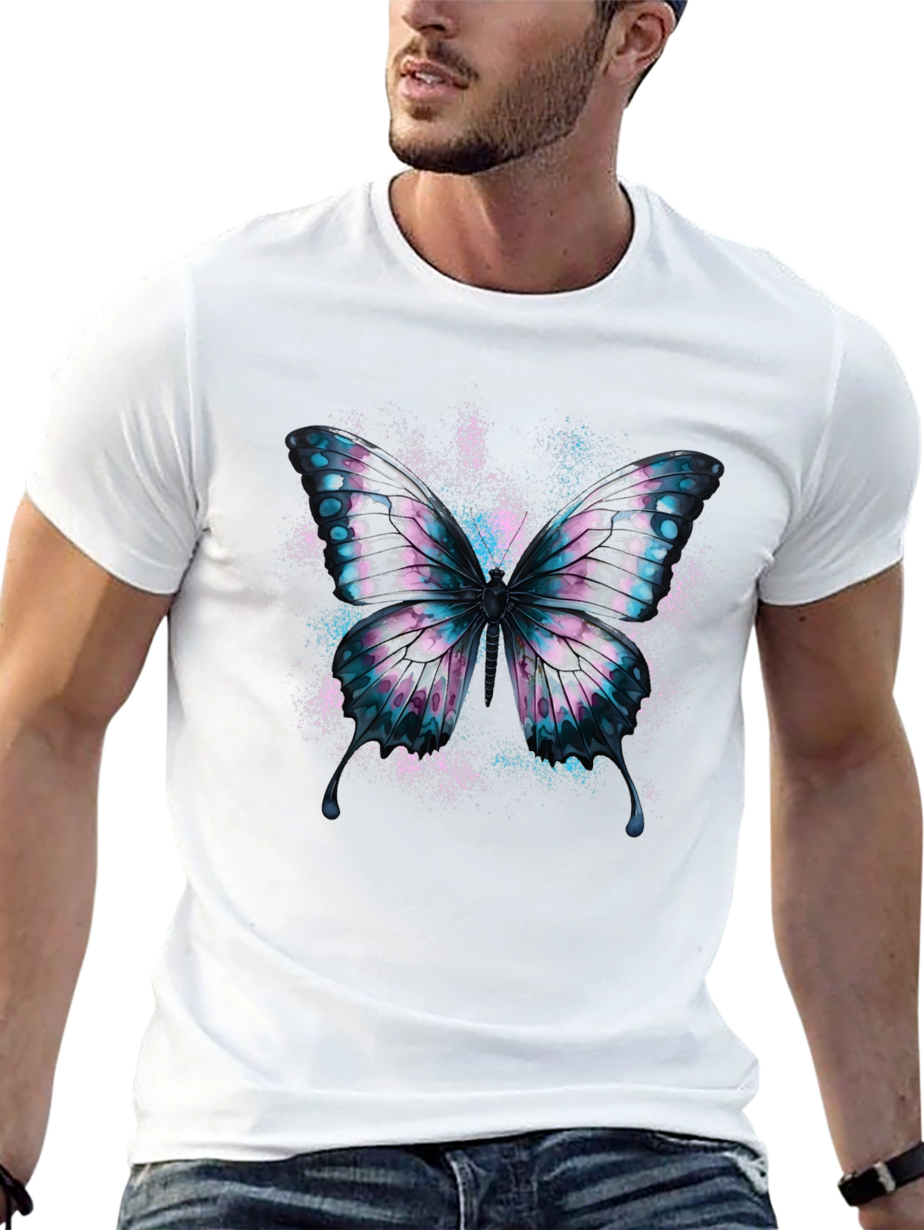 Butterfly Graphic Black Cotton T-Shirt