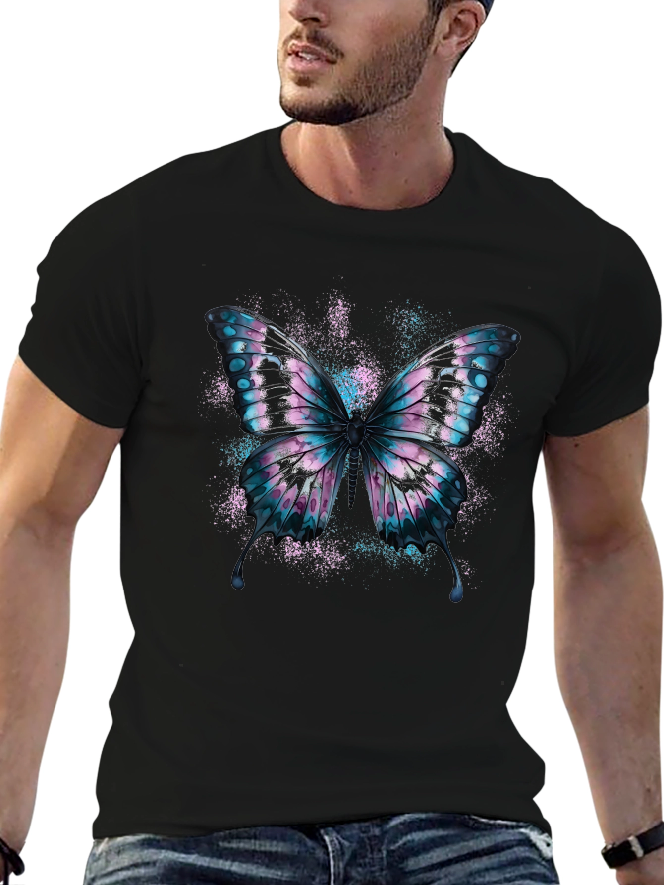 Butterfly Graphic Black Cotton T-Shirt